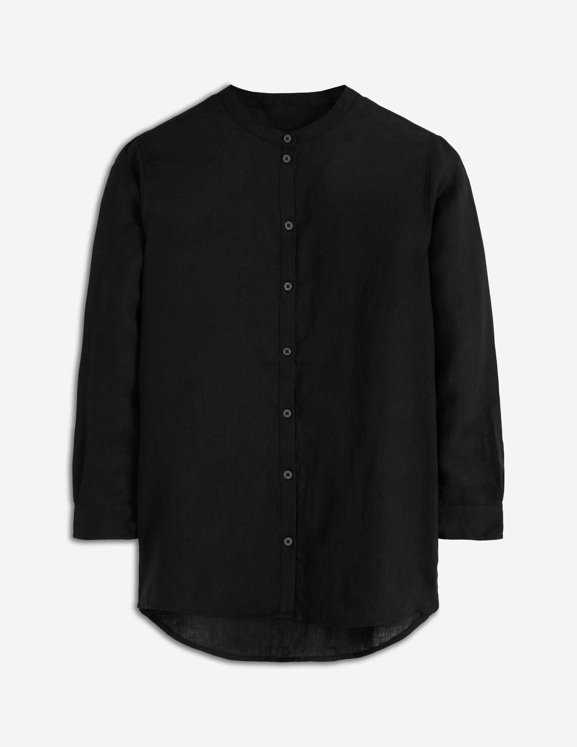 Longline Linen Shirt-Black - 1
