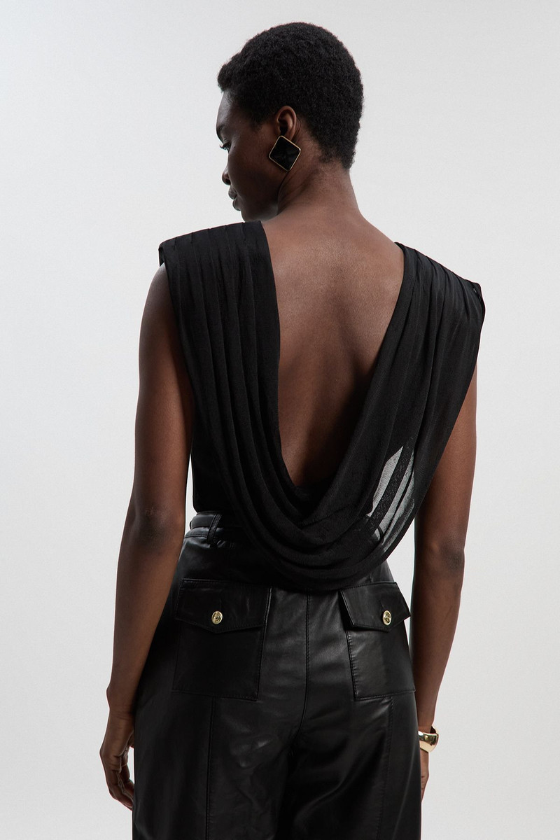 Viscose Blend Slinky Drape Plunge Back Knit Top 4
