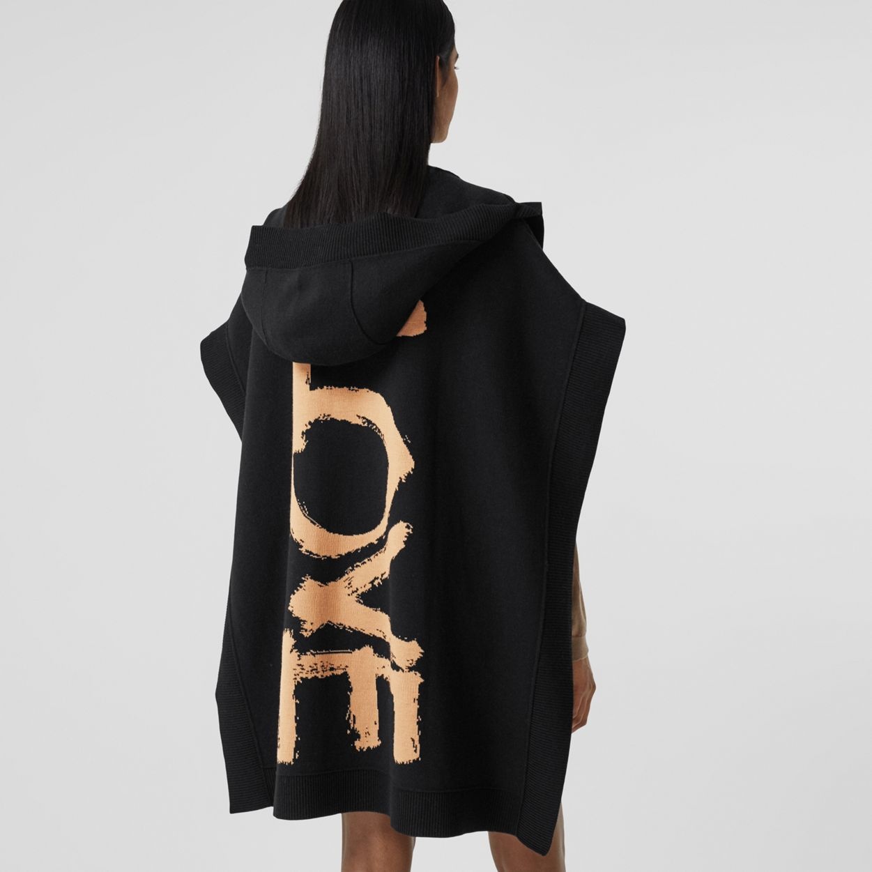Love Wool Blend Jacquard Hooded Cape - 5