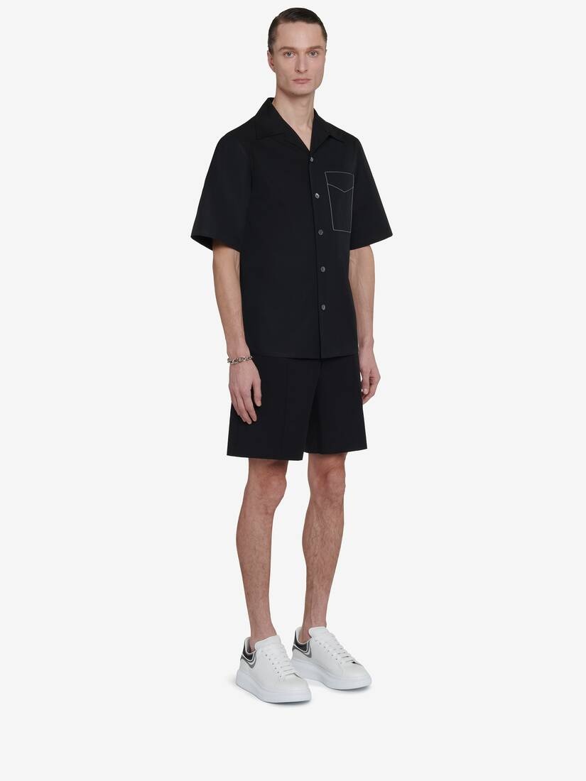 Men's Contrast Stitch Hawaiian Shirt in Black - 4