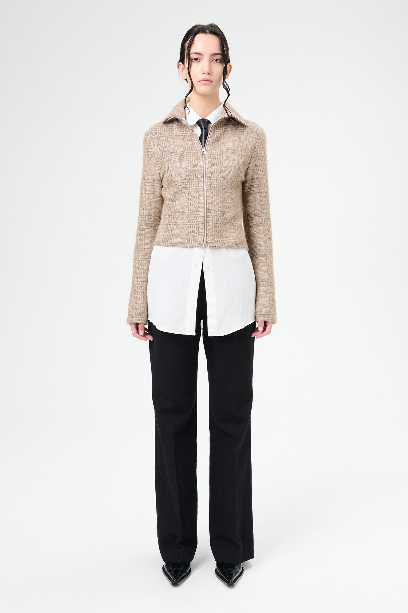 Slim Zip Longsleeve Beige Hound Check - 2