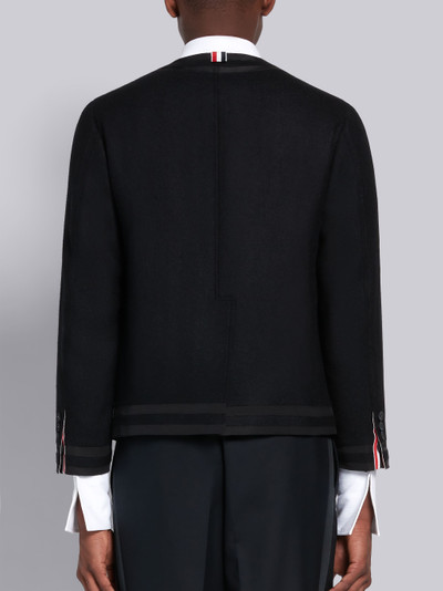 Thom Browne Black Shetland Wool Collarless Tonal Border Stripe Jacket outlook