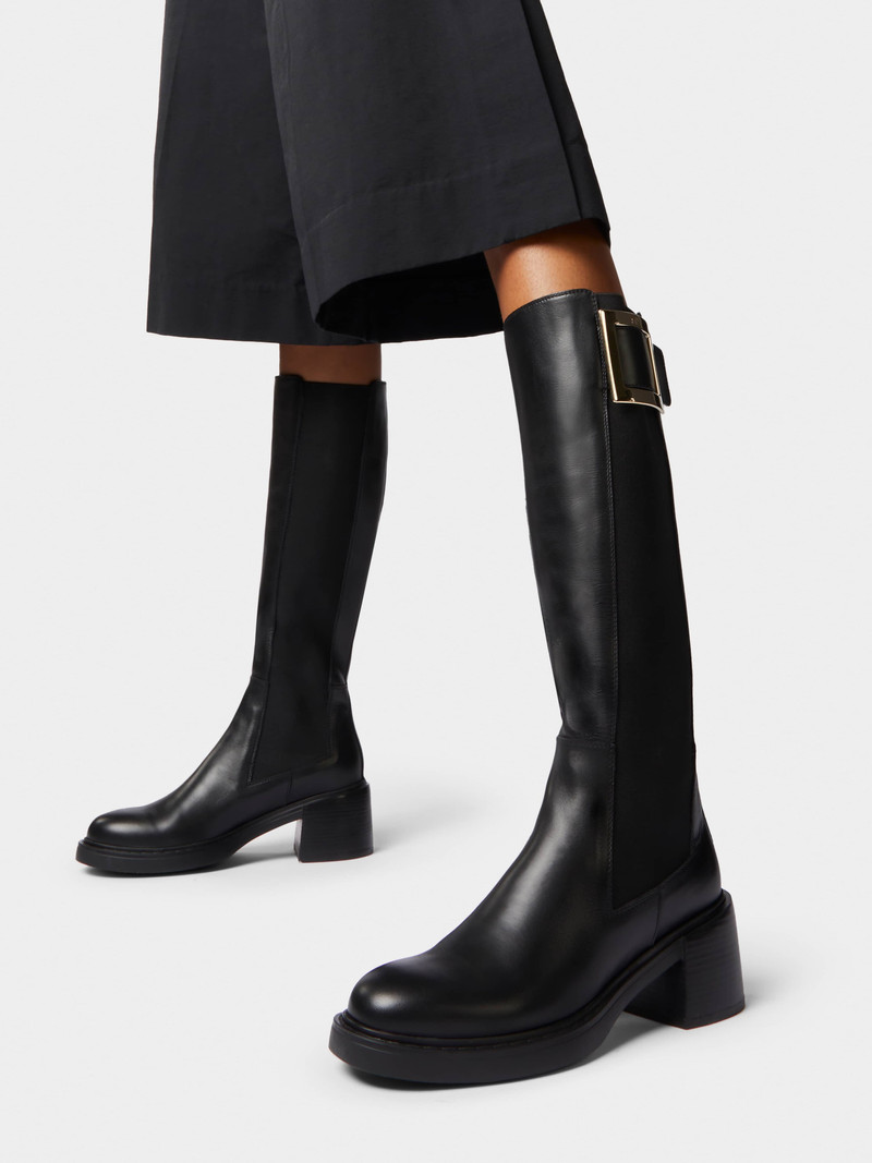 Roger Vivier Viv' Rangers Metal Buckle Chelsea Boots in Leather outlook