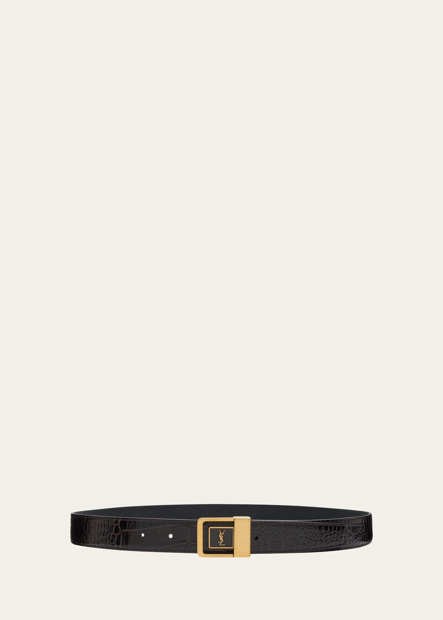 Croc-Embossed Leather Square Buckle Belt - 1