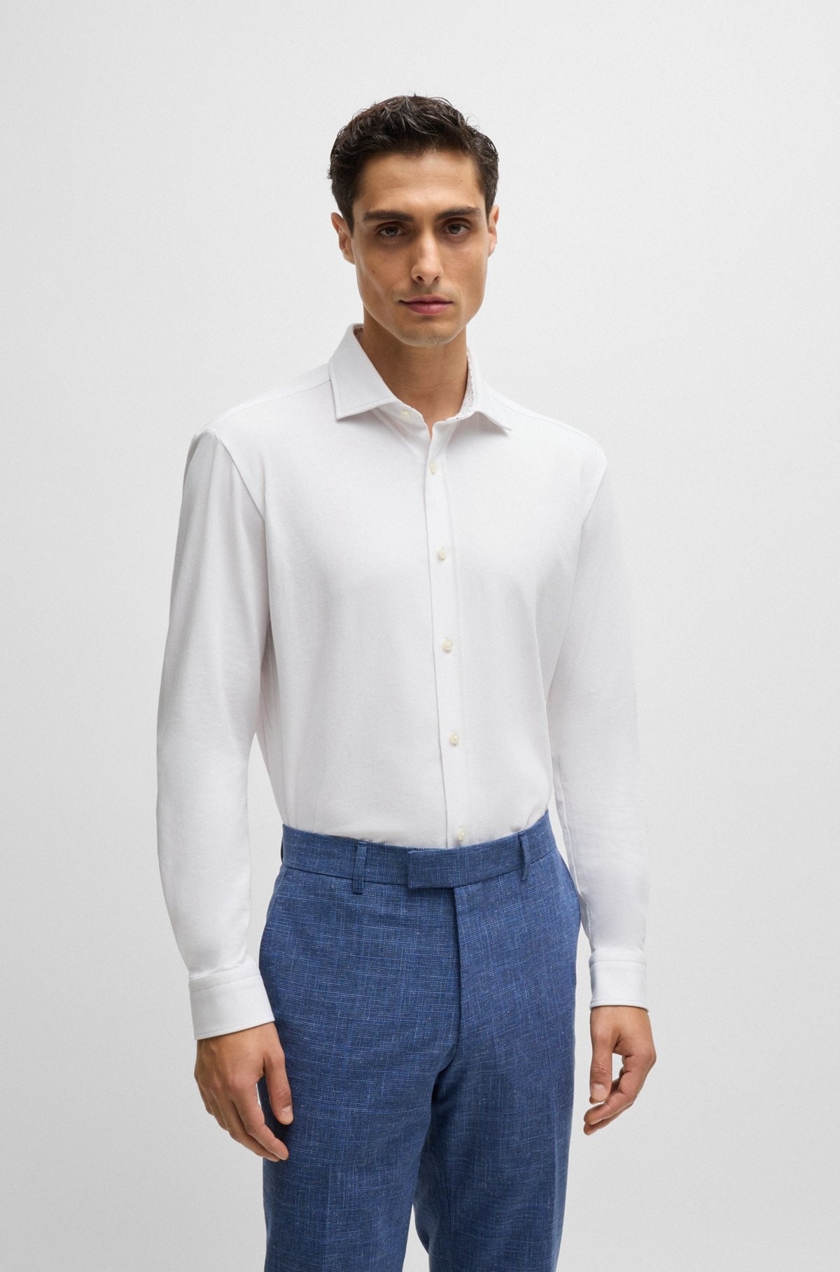 SLIM-FIT SHIRT IN STRETCH-COTTON JERSEY - 2