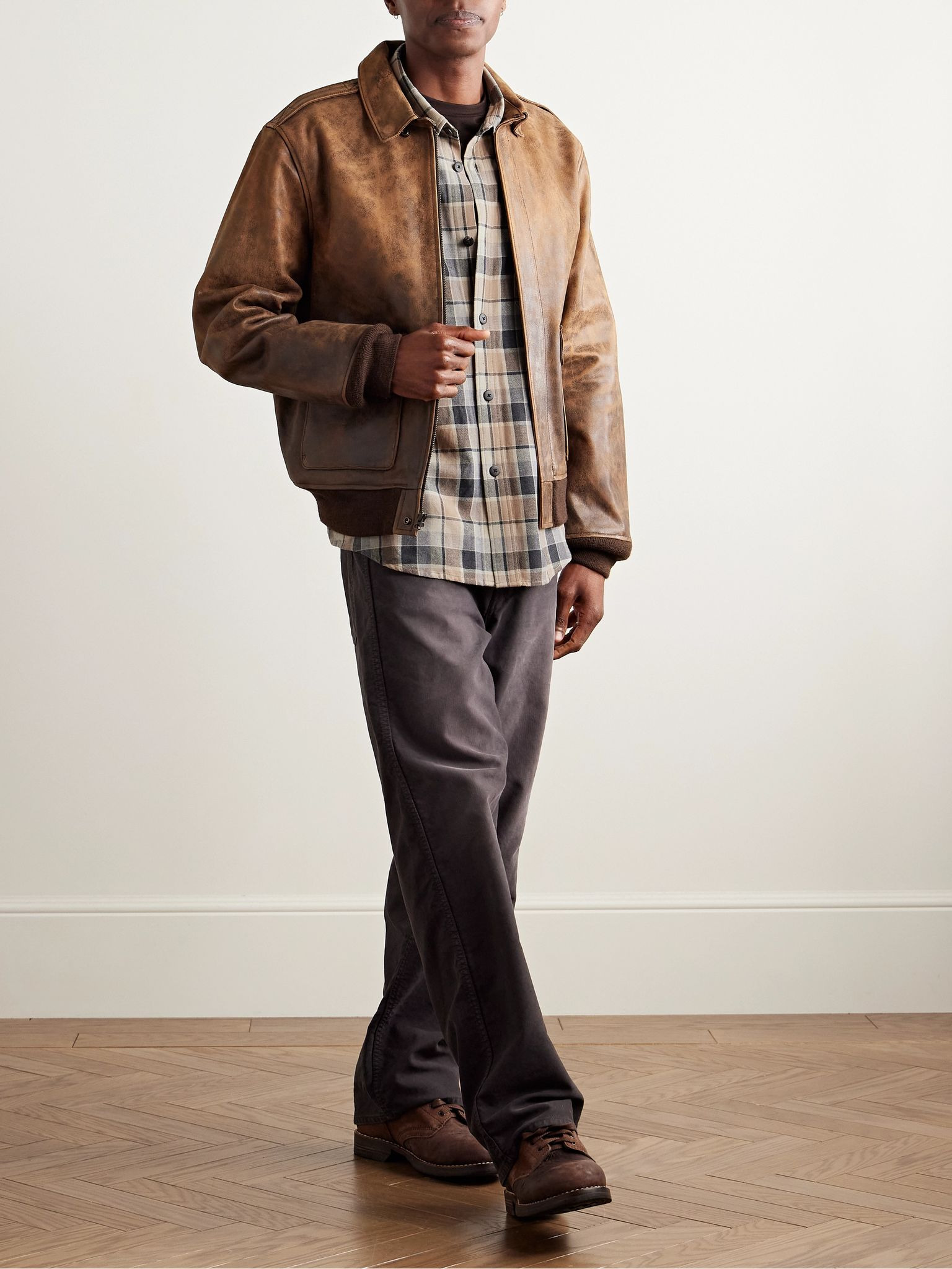 Checked Wool and Linen-Blend Shirt Brown - 2
