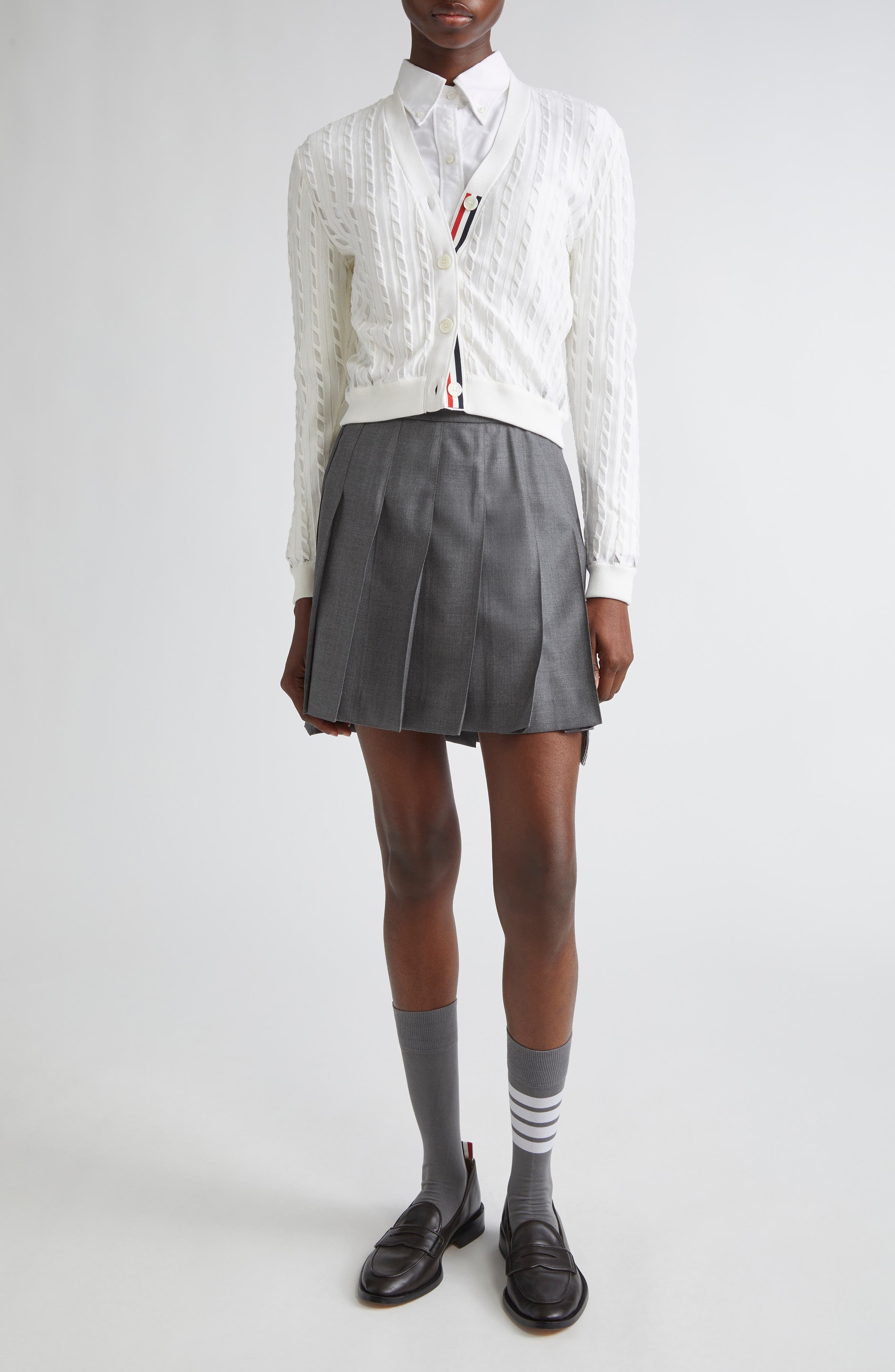 Thom Browne Semisheer Baby Cable Knit Cardigan in White at Nordstrom - 2