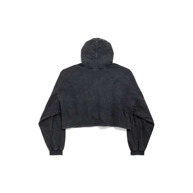 Women's Kittycat Cropped Hoodie in Faded Black/white 6