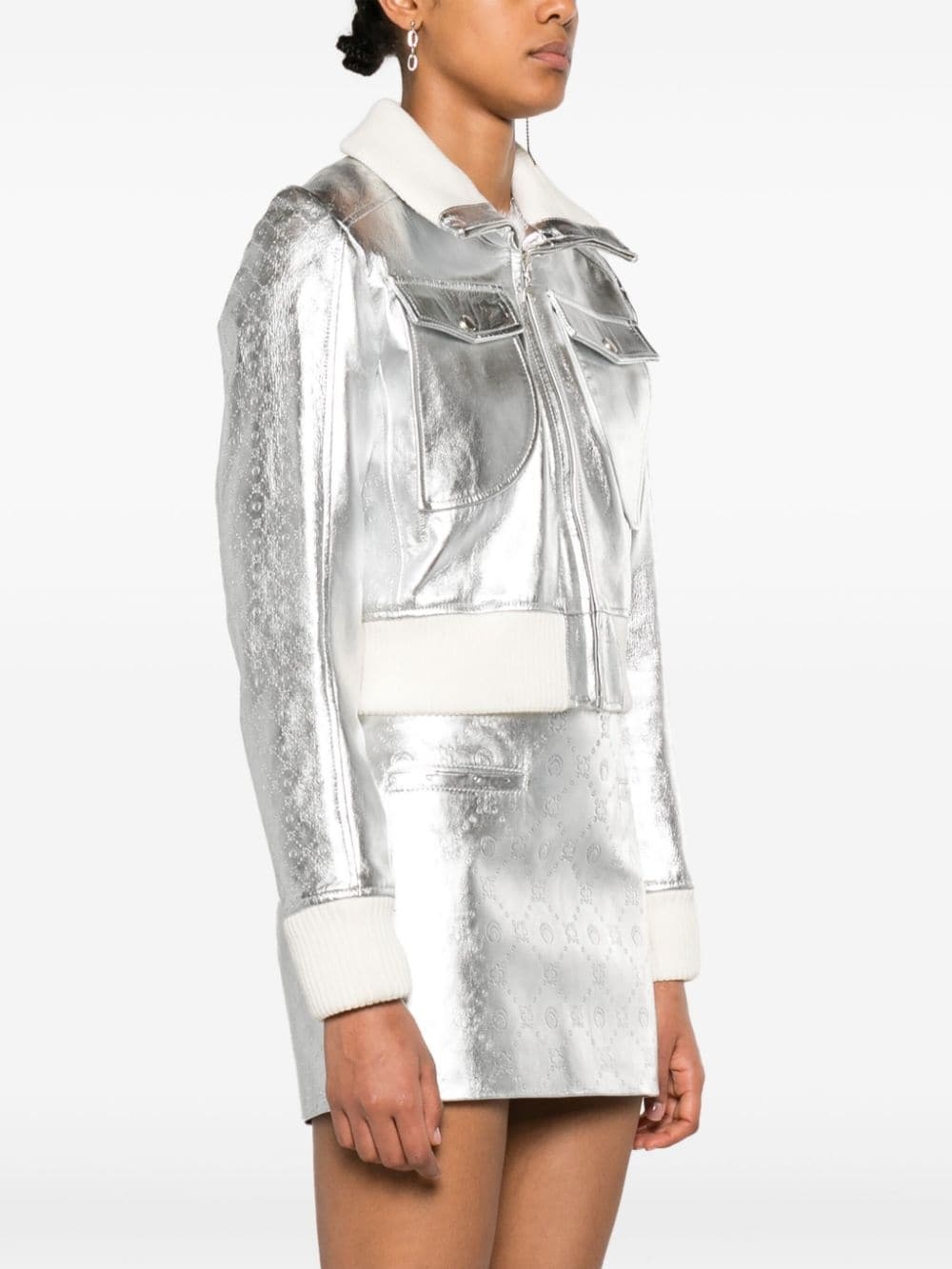 Moonogram-pattern laminated leather jacket - 3