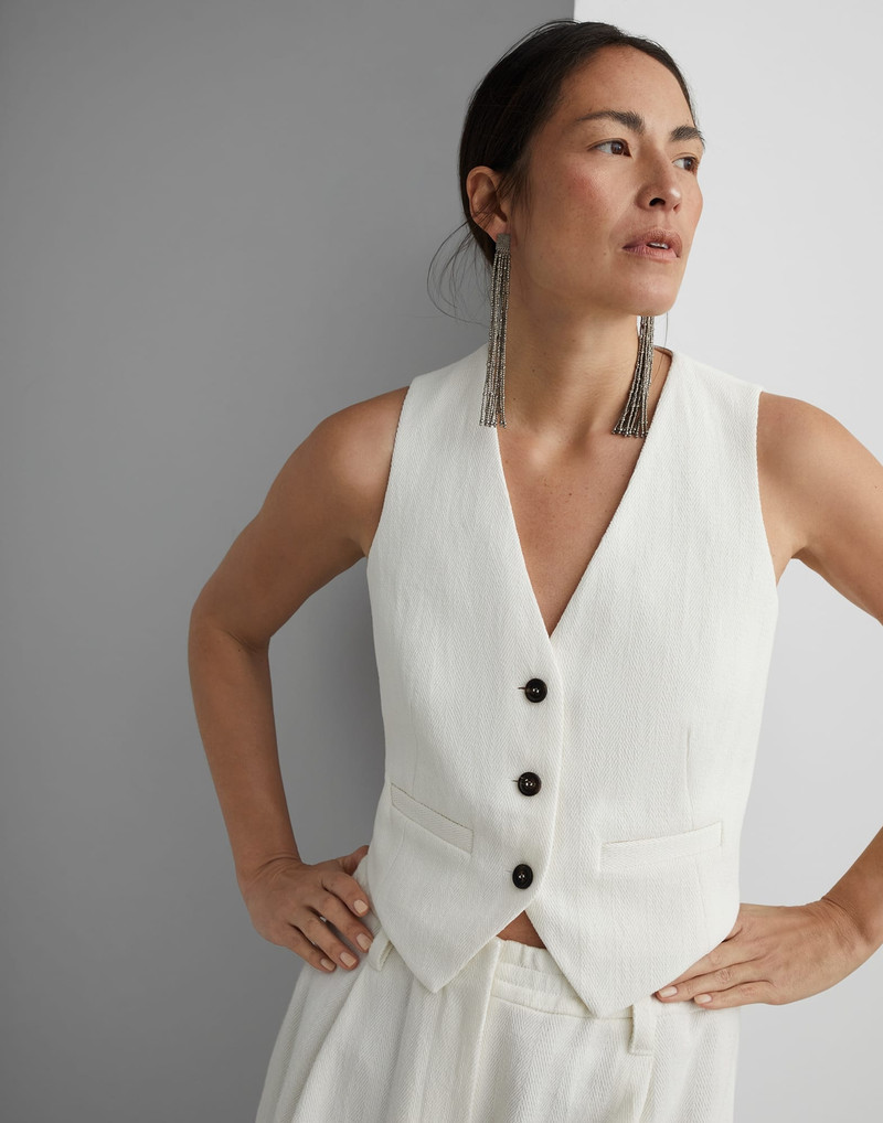 Cotton and linen chevron waistcoat with monili 4