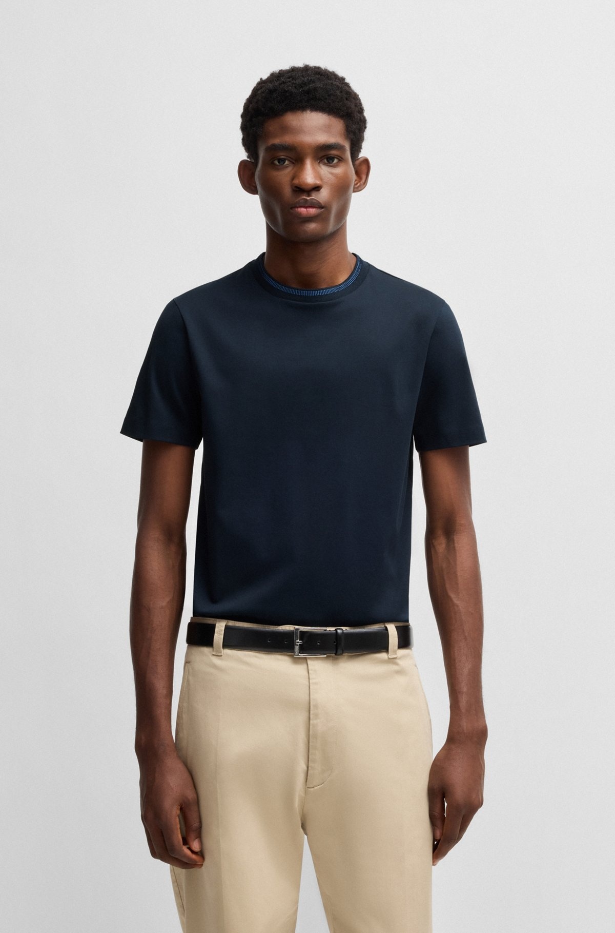 MERCERIZED-COTTON SLIM-FIT T-SHIRT WITH COLLAR STRIPE - 2