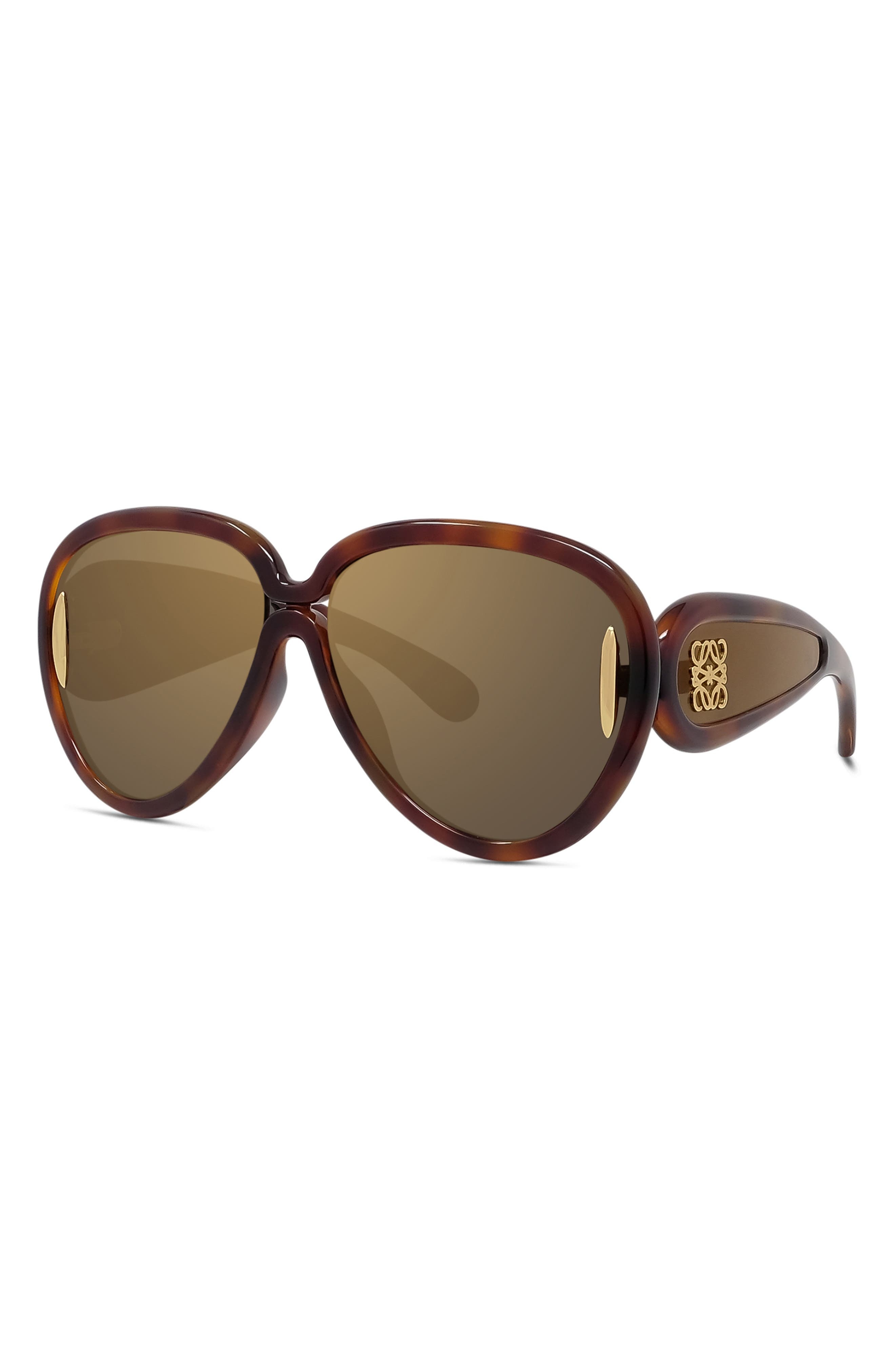 Loewe Anagram 65mm Oversized Pilot Mask Sunglasses in Dark Havana /Brown Mirror at Nordstrom - 2