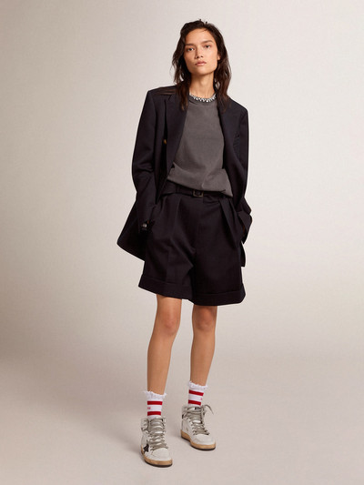 Golden Goose Golden Collection shorts in black wool gabardine with belt at the waist outlook