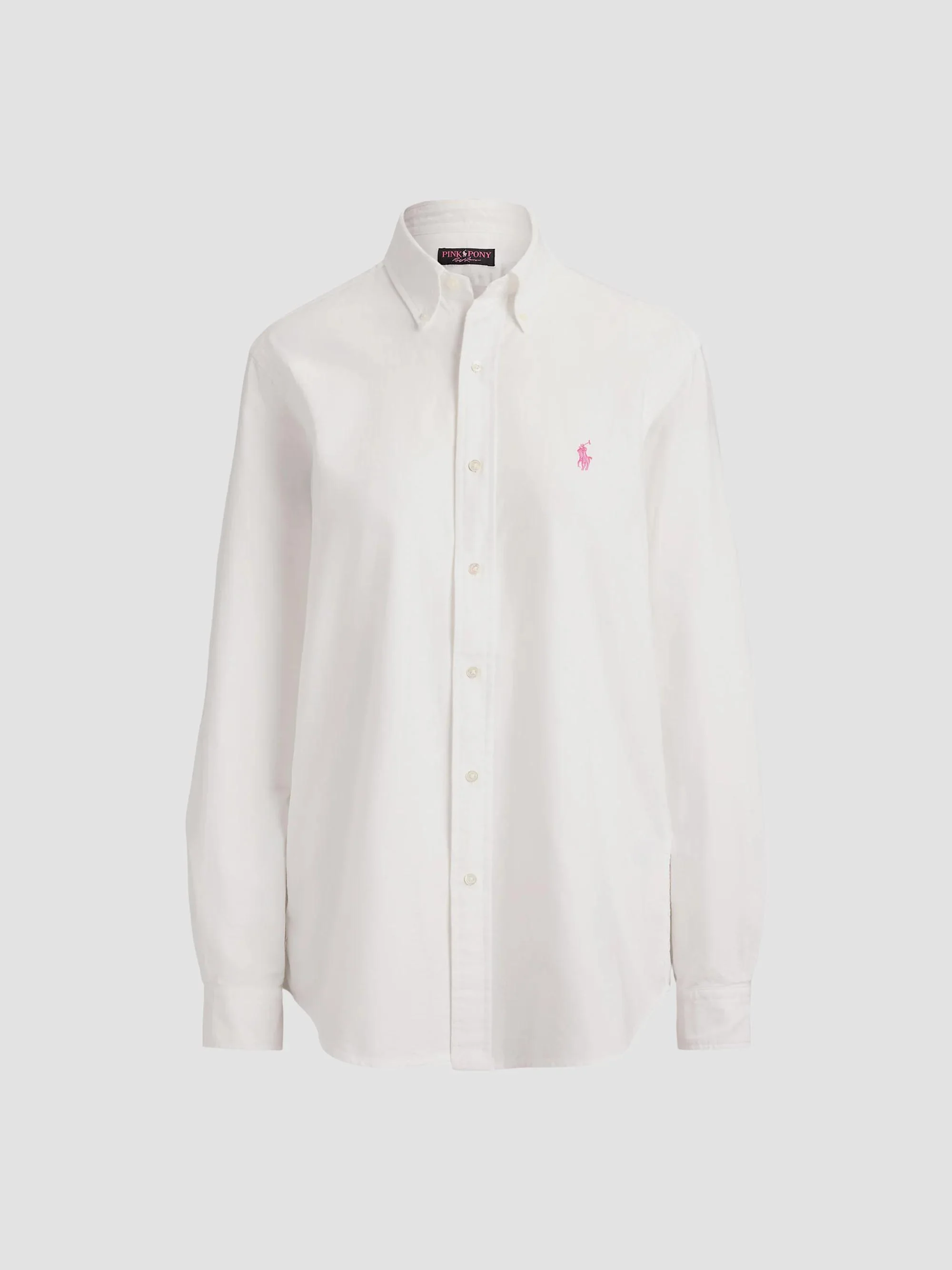 Women's Embroidered Pony Cotton Oxford Button-Front Shirt - White - 1