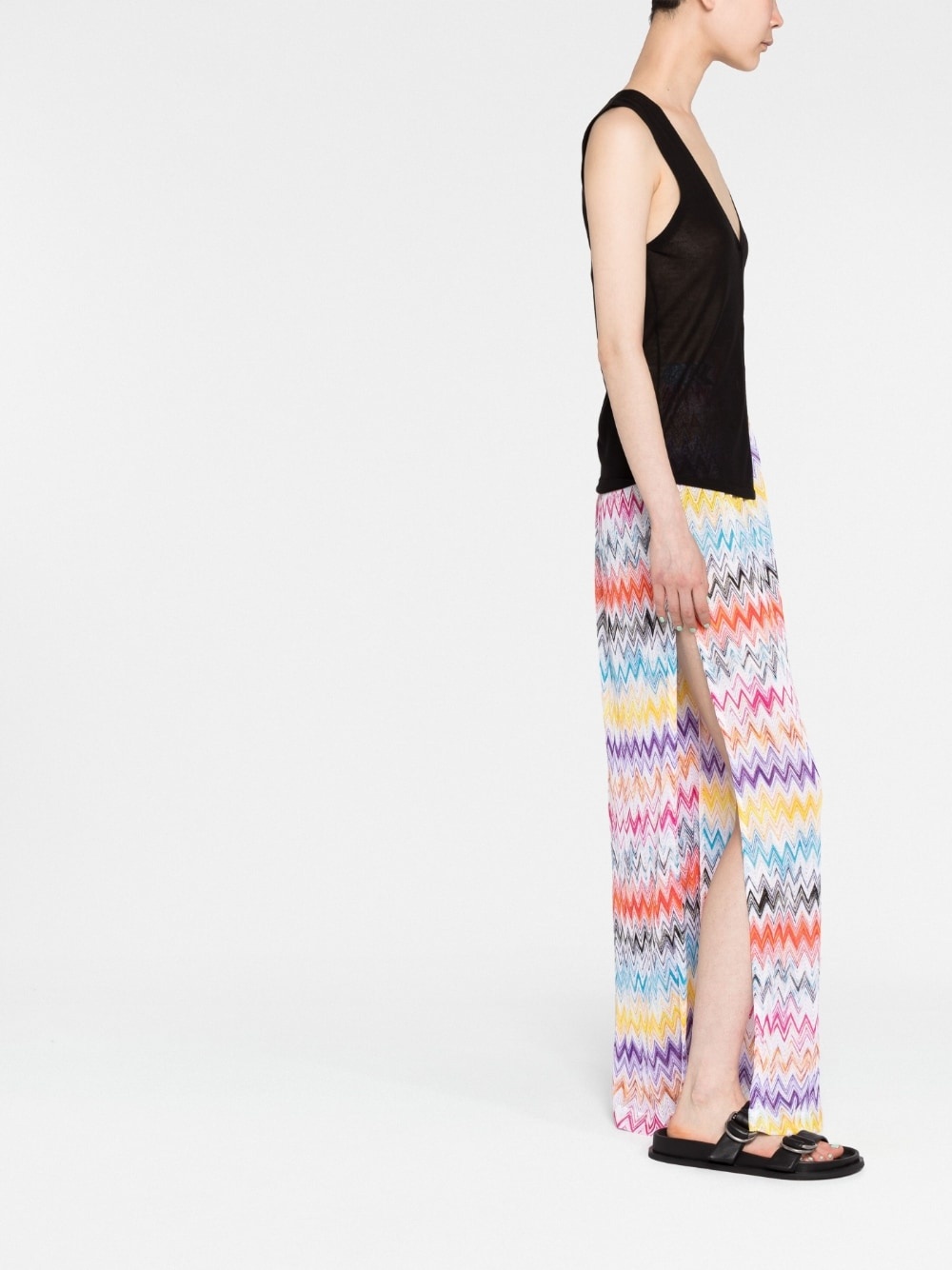 chevron-knit wide-leg trousers - 4