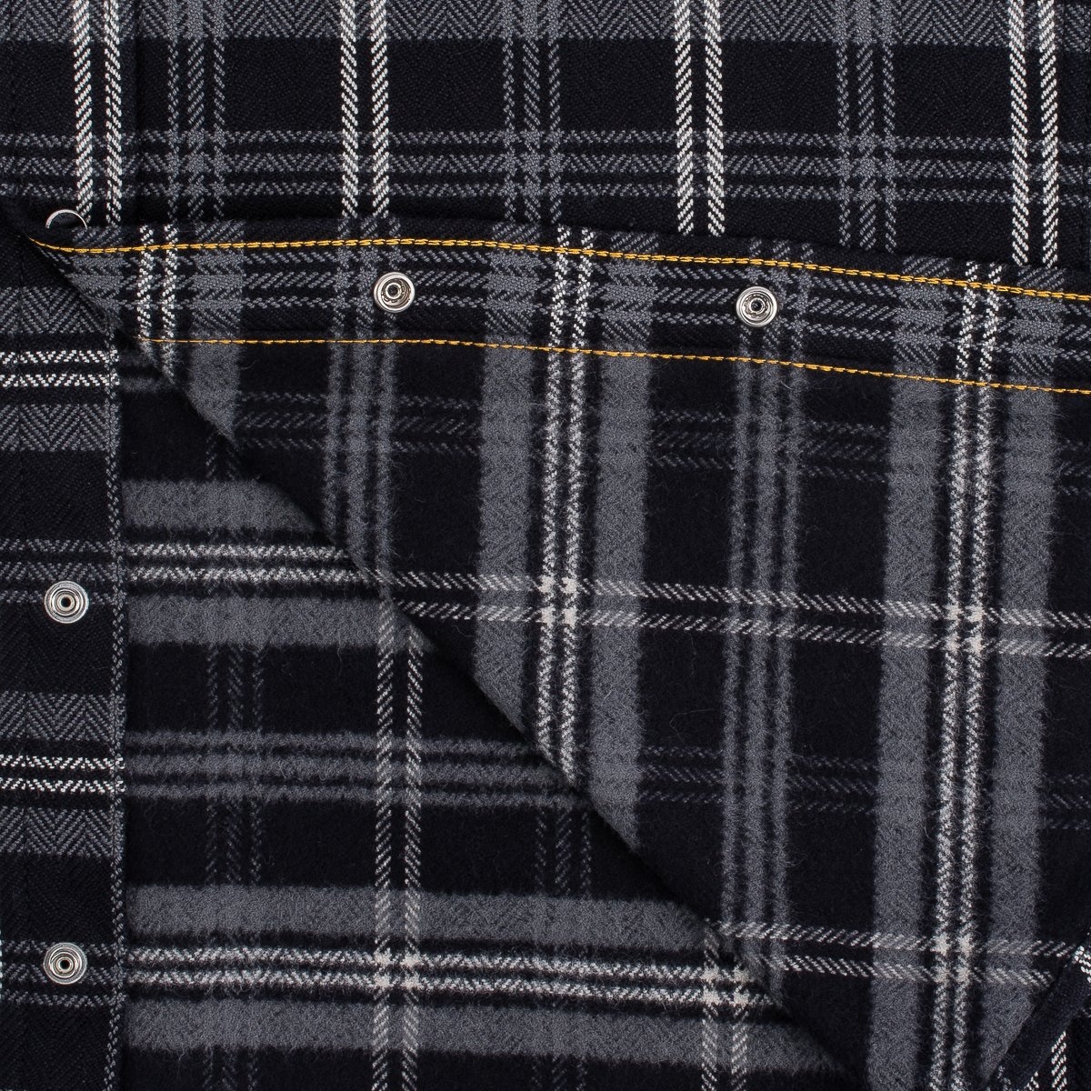 Ultra Heavy Flannel Herringbone Check Western Shirt - Black - 11