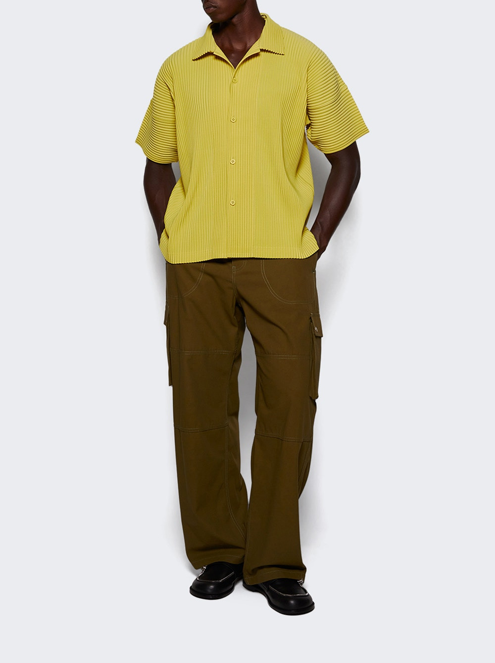 Short Sleeve Pleated Shirt Dusty Yellow - 5