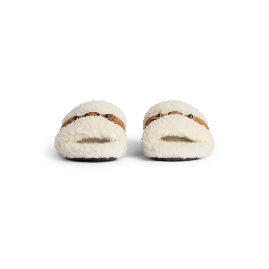 Women's Furry Slide Sandal in Off White/brown - 3