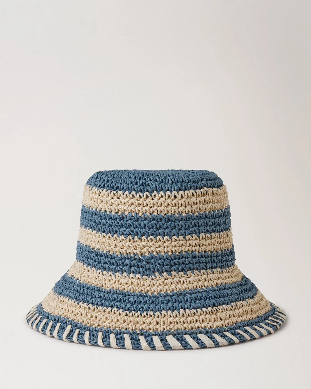 Horizontal Striped Bucket Hat Brighton Blue Paper Raffia - 3