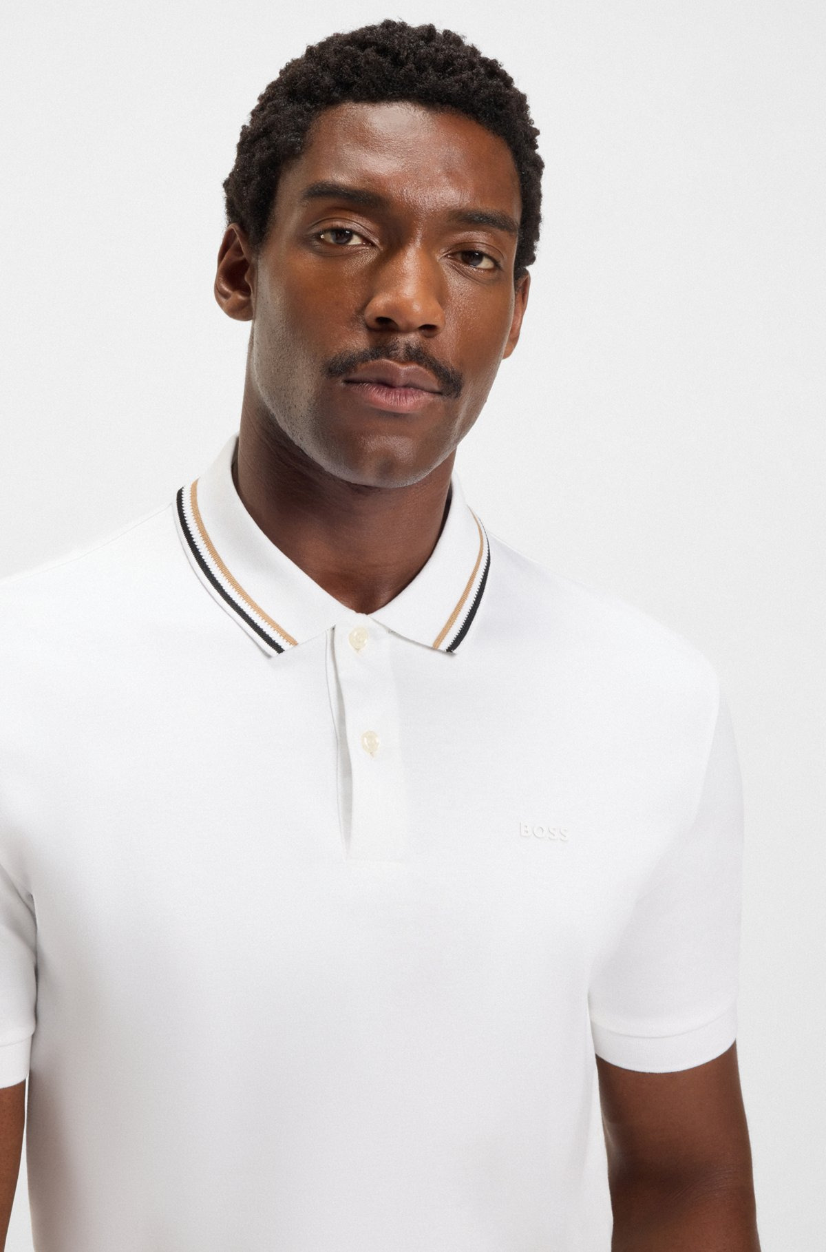 SLIM-FIT POLO SHIRT IN COTTON WITH STRIPED COLLAR - 3