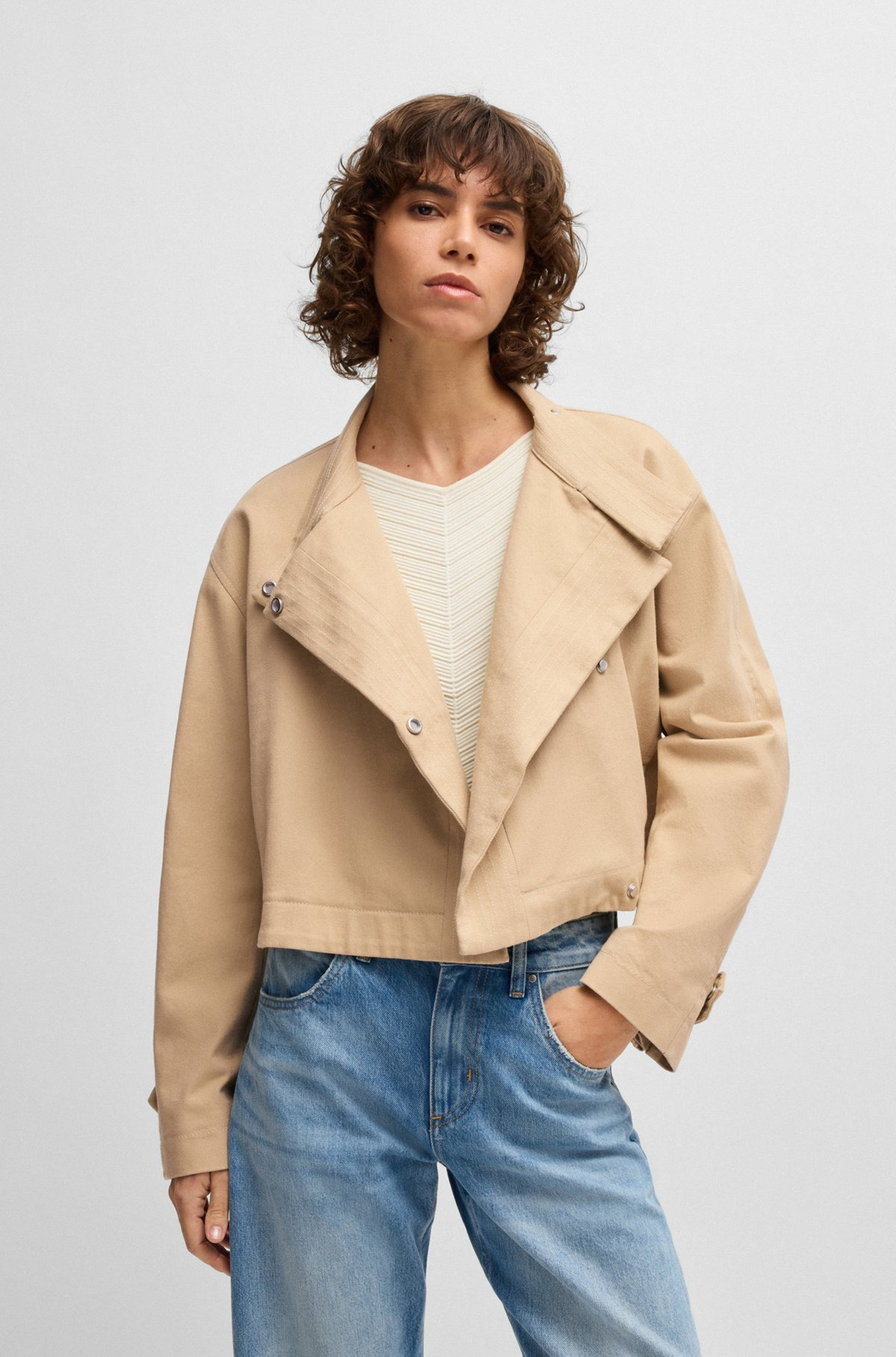 STAND-COLLAR BLAZER IN STRETCH-COTTON TWILL - 2