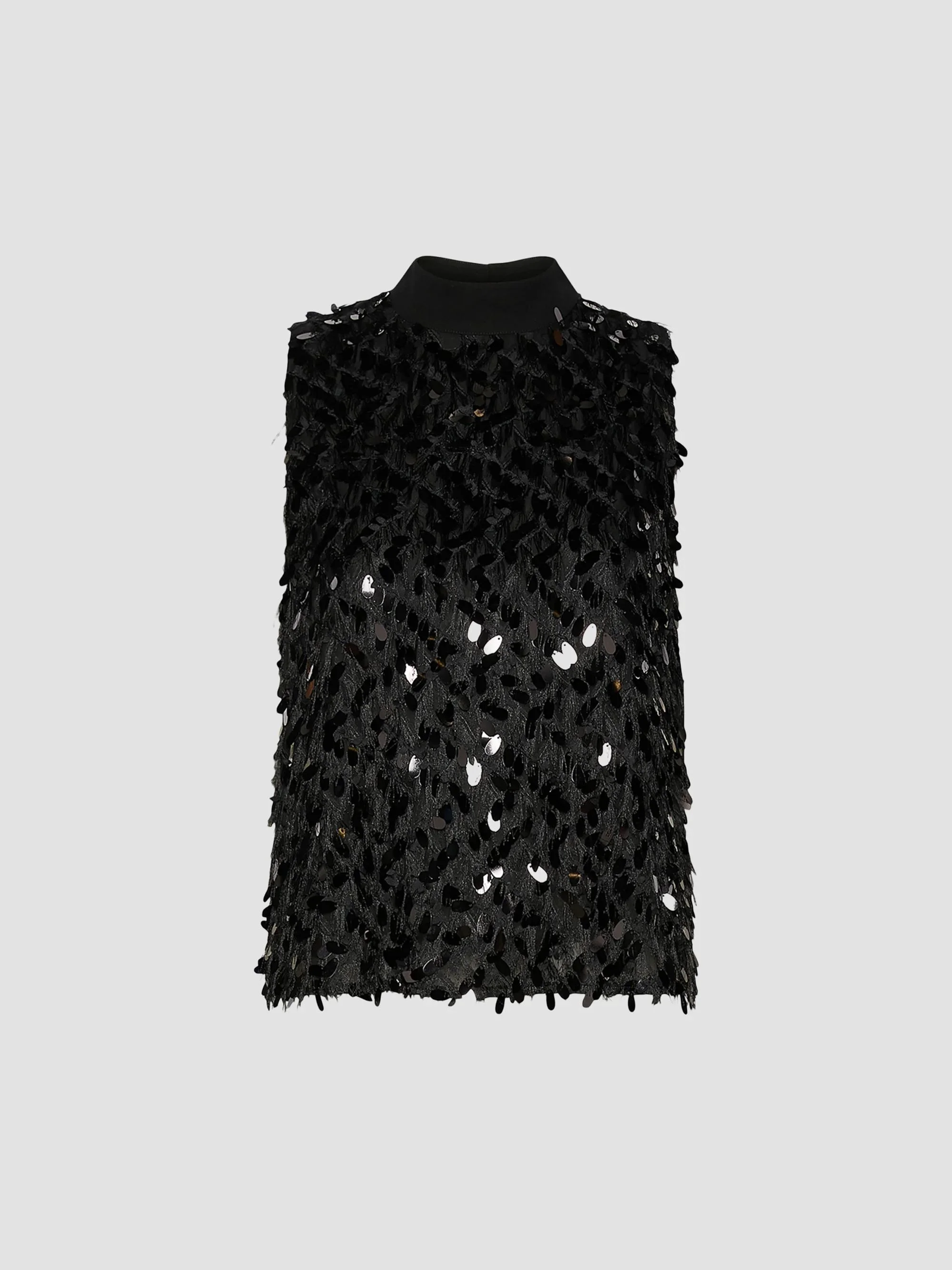 Women's Sleeveless Sequinned Fil Coupe Top - Black - 1
