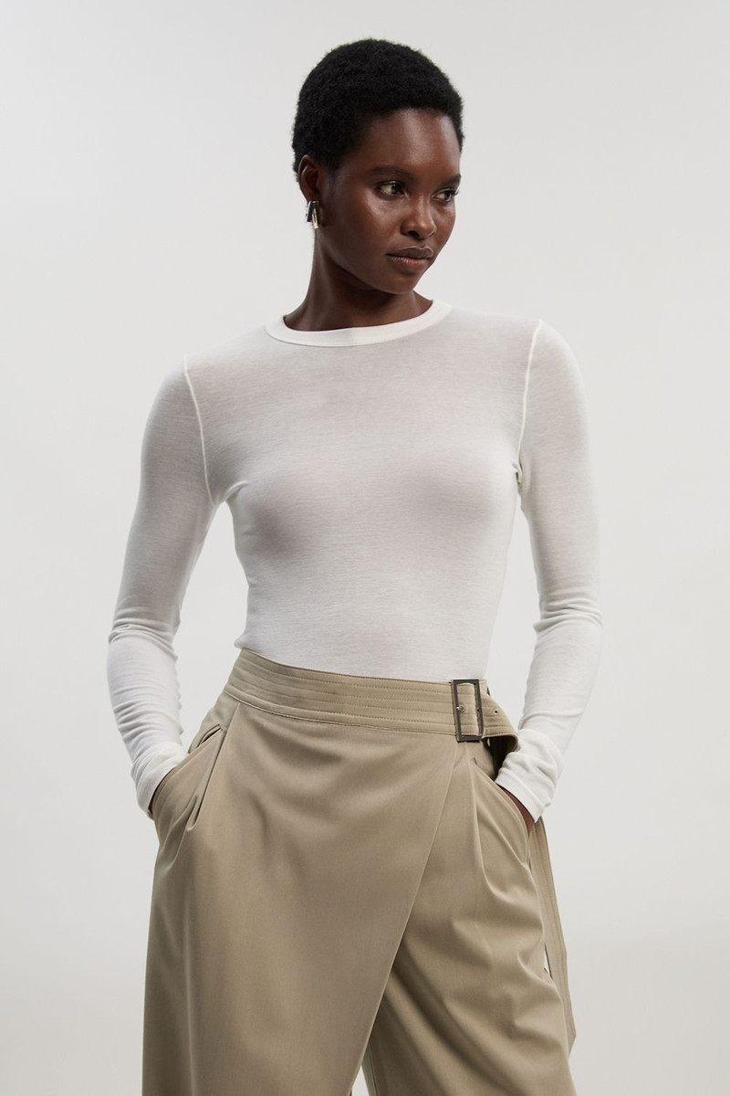 Wool Blend Crew Neck Long Sleeve Top 1