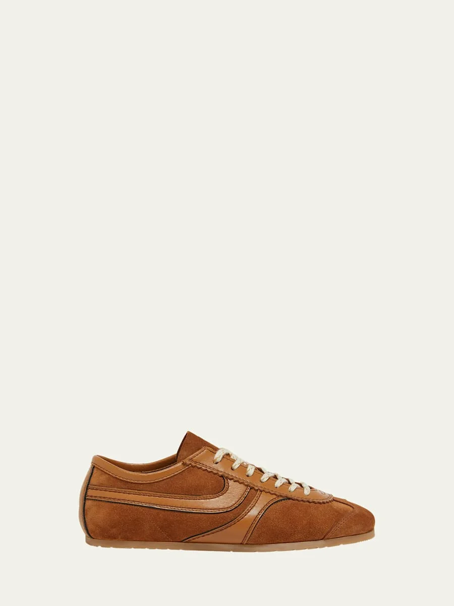 Mixed Leather Retro Runner Sneakers - 1