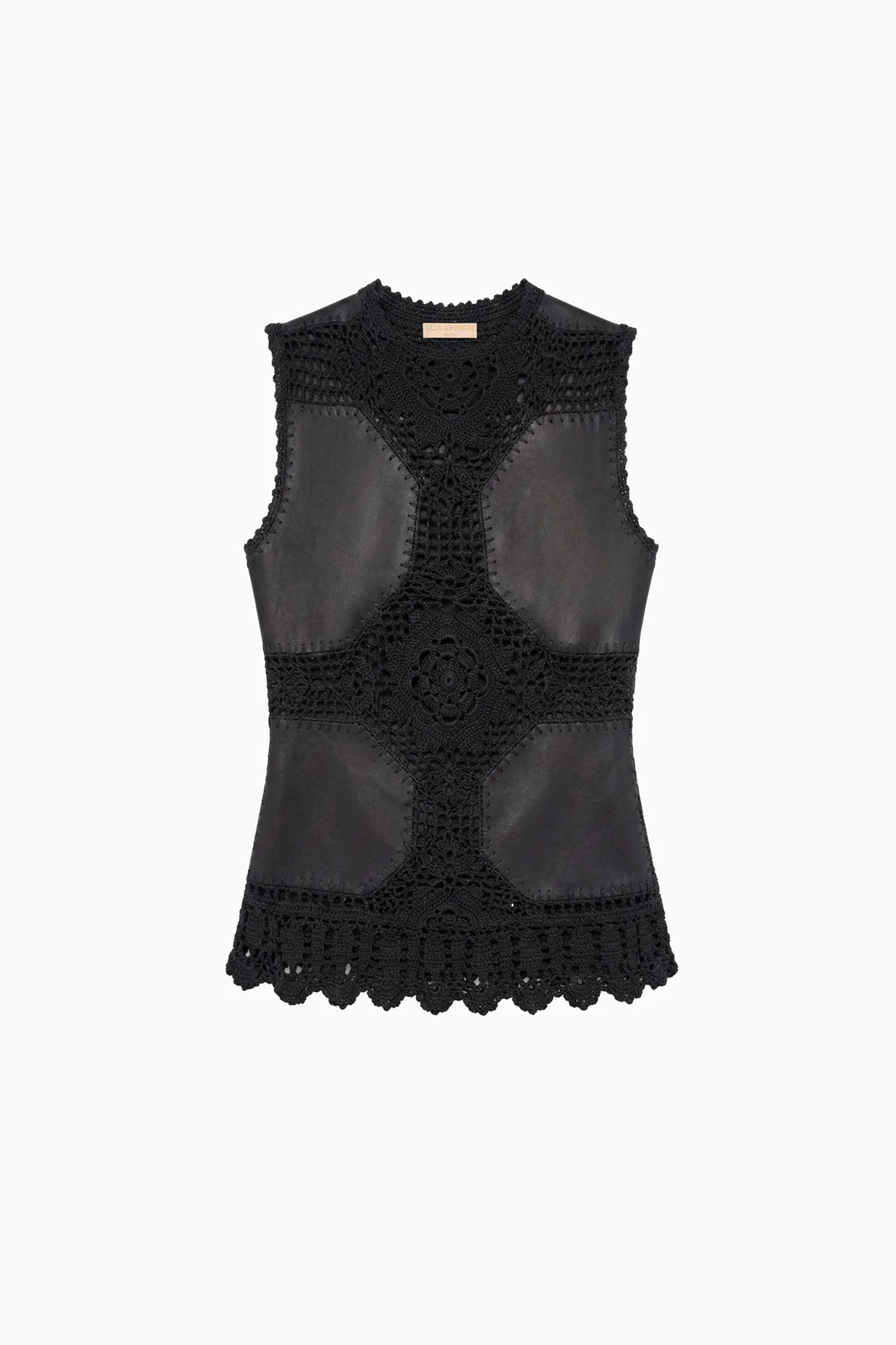 Livia Sleeveless Crochet & Leather Top - 1