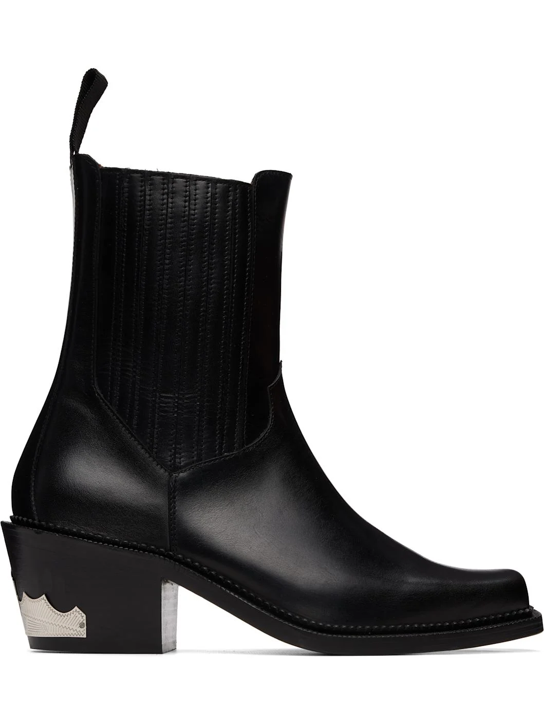 Black Hard Leather Chelsea Boots - 1