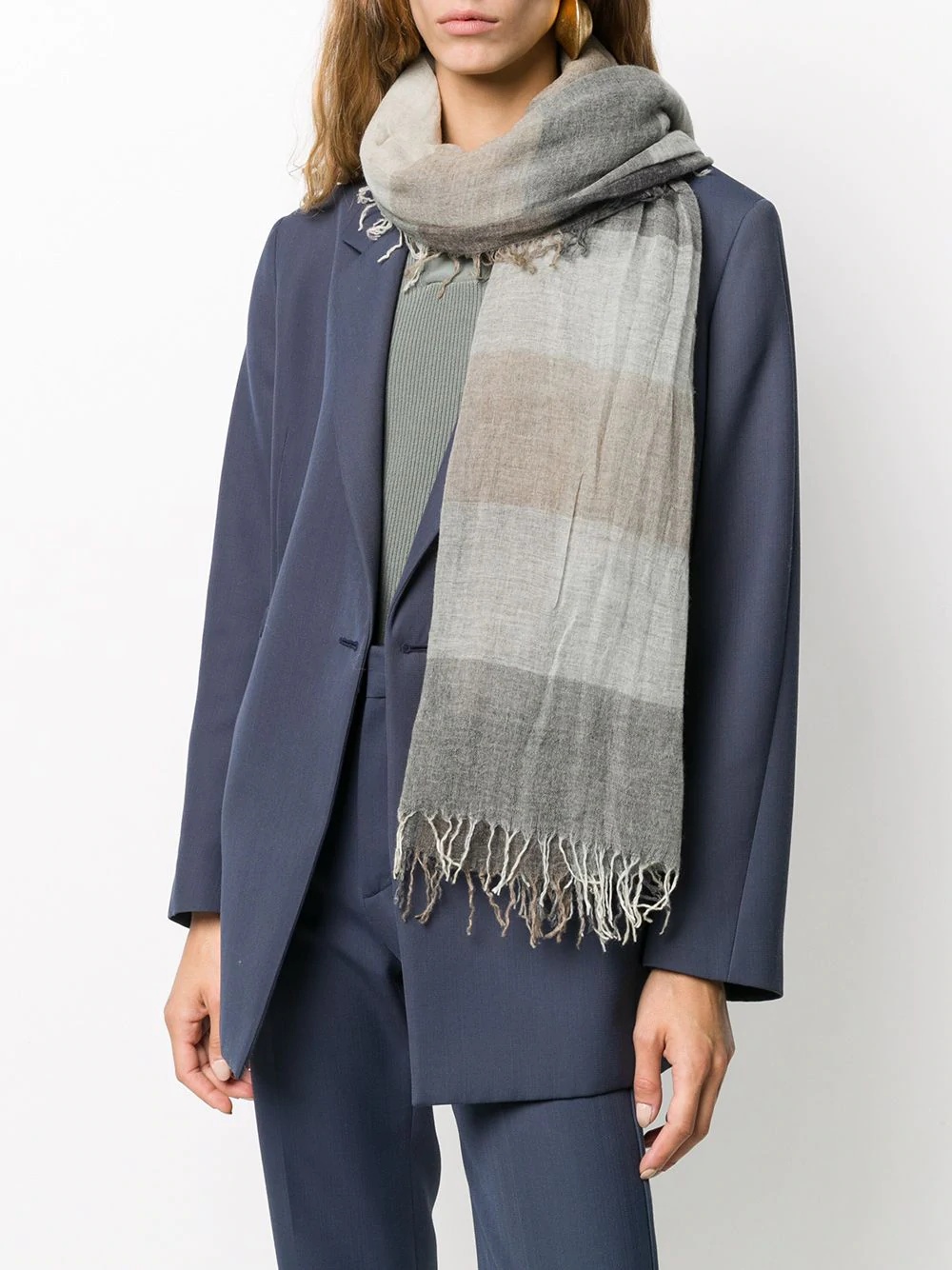 checkered frayed scarf - 2