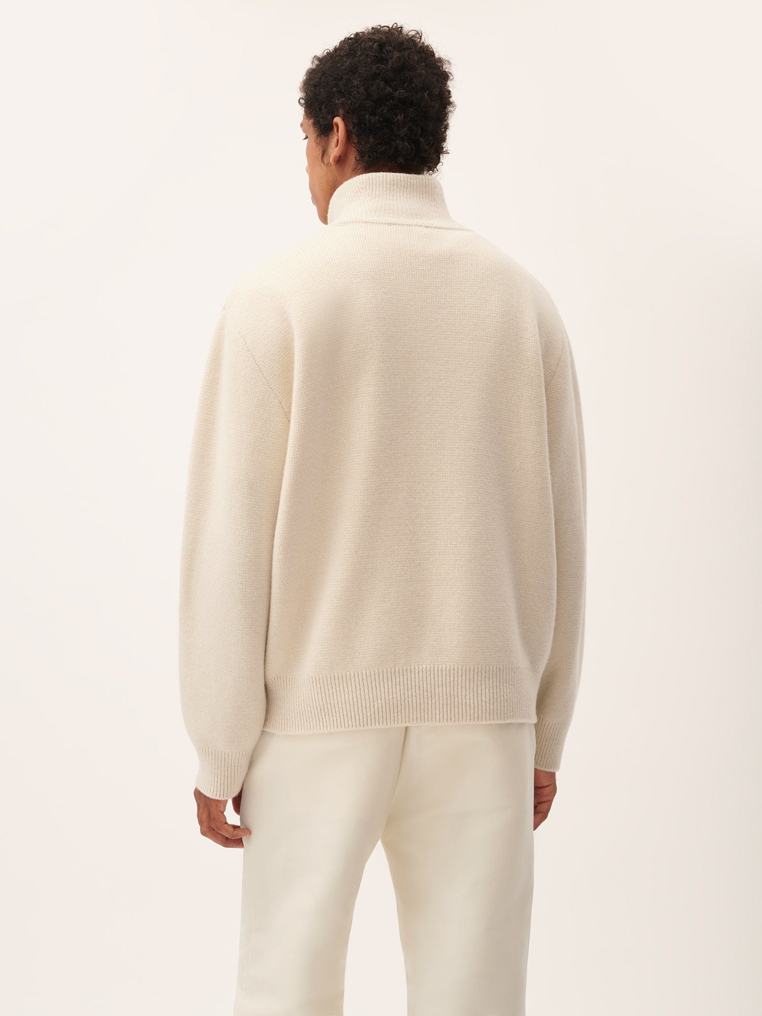 Mens DNA Recycled Cashmere Zip Up Sweater - Ecru Ivory - 4