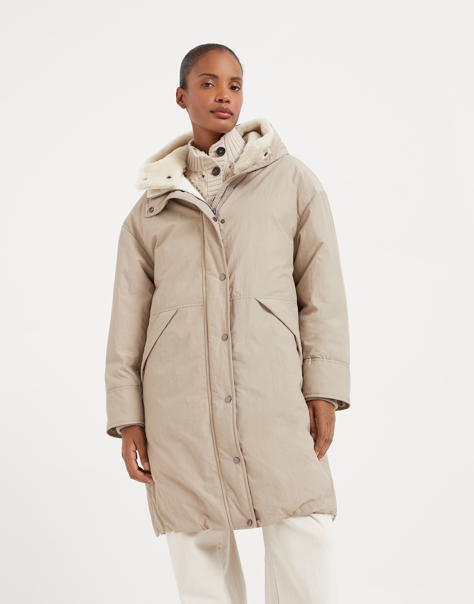 Water-resistant techno cotton down parka with detachable shearling insert - 1