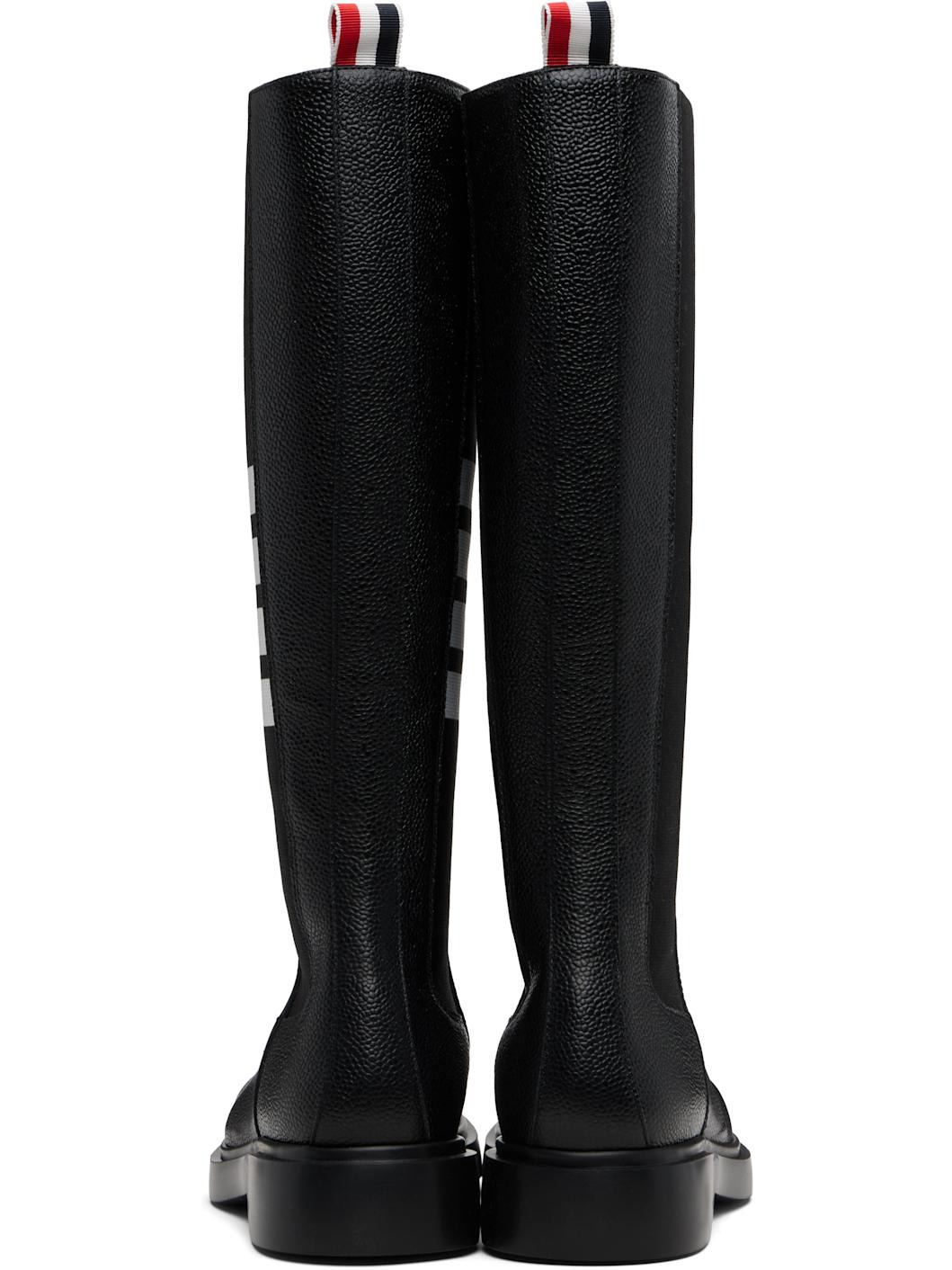 Black Pebble Grain 4-Bar Knee High Chelsea Boots - 2
