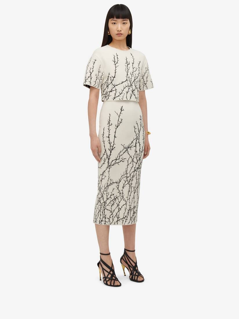 Women's Thorn Branches Pencil Skirt in Ivory/black - 3