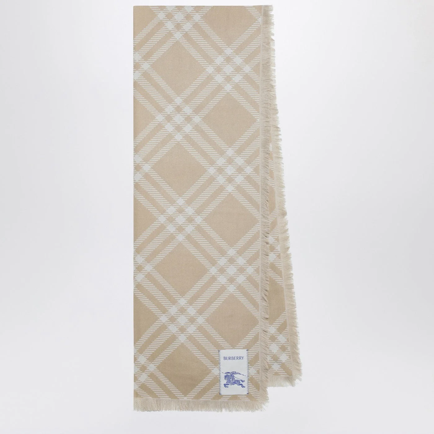Beige/ecru Check silk and wool scarf - 1