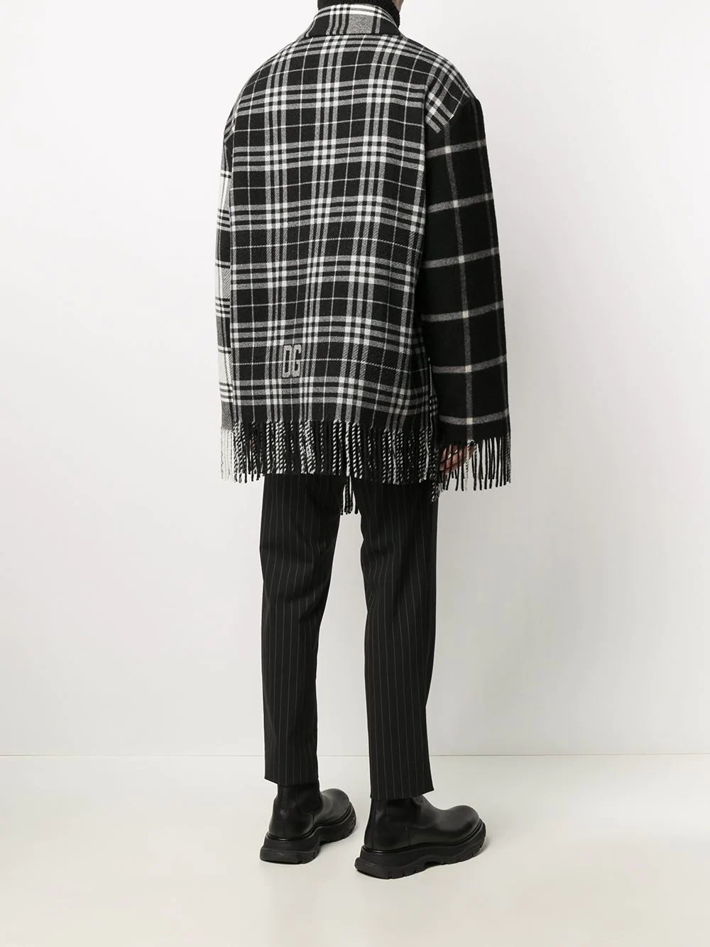 panelled fringed checked coat - 4