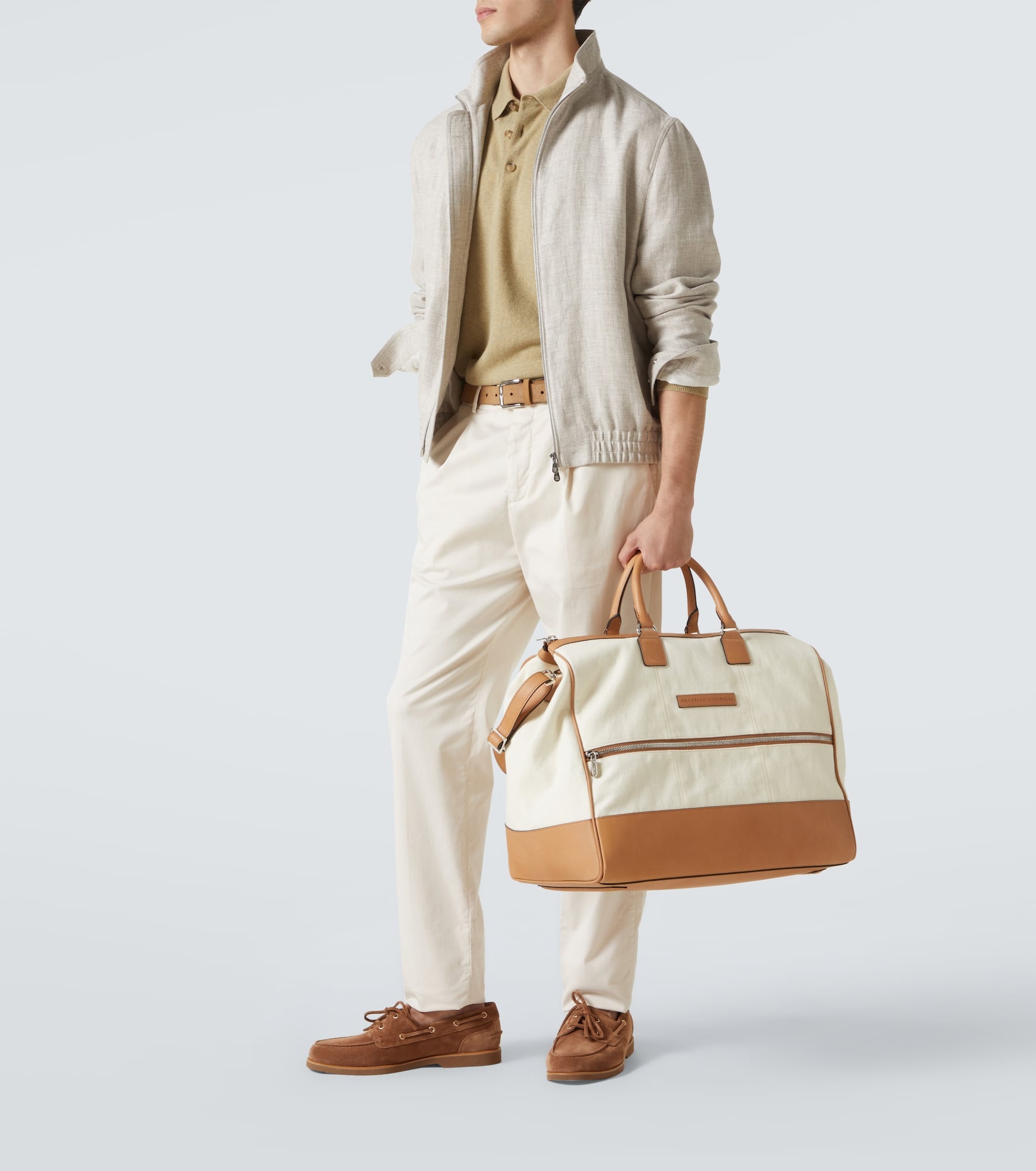 Leather-trimmed canvas duffel bag - 7