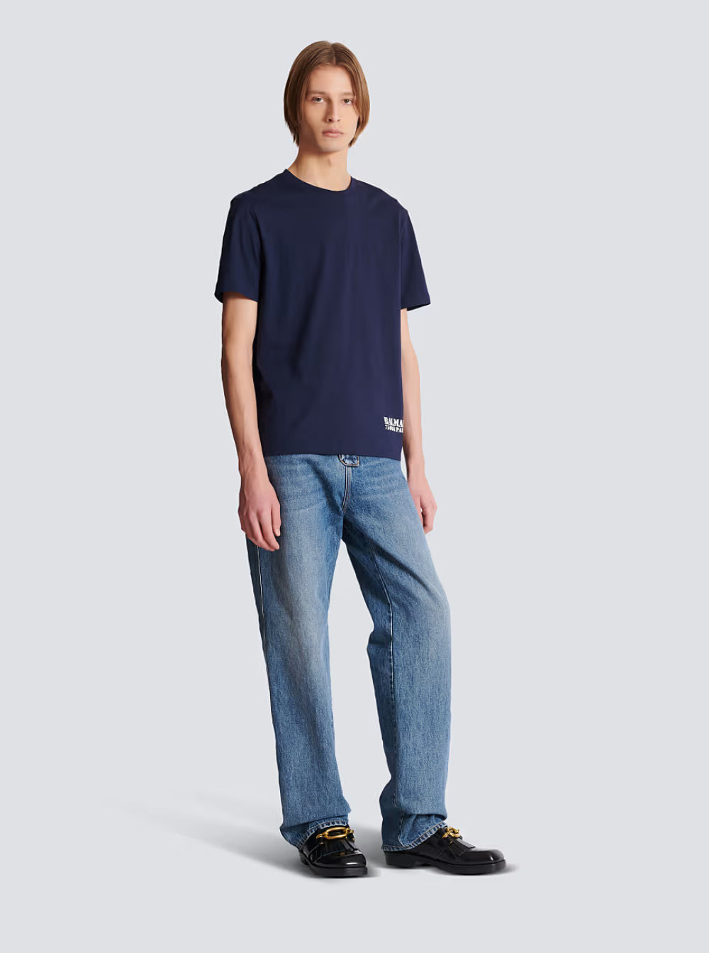 Balmain Men Blue Crewneck T-Shirt With Logo Lettering Print On The Front In Cotton Man - 4