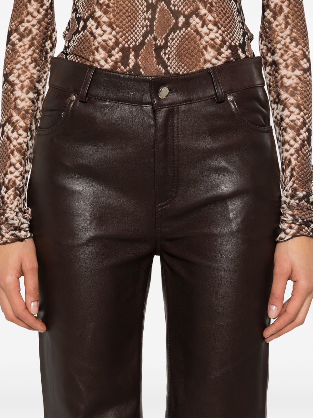 straight-leg leather trousers - 5