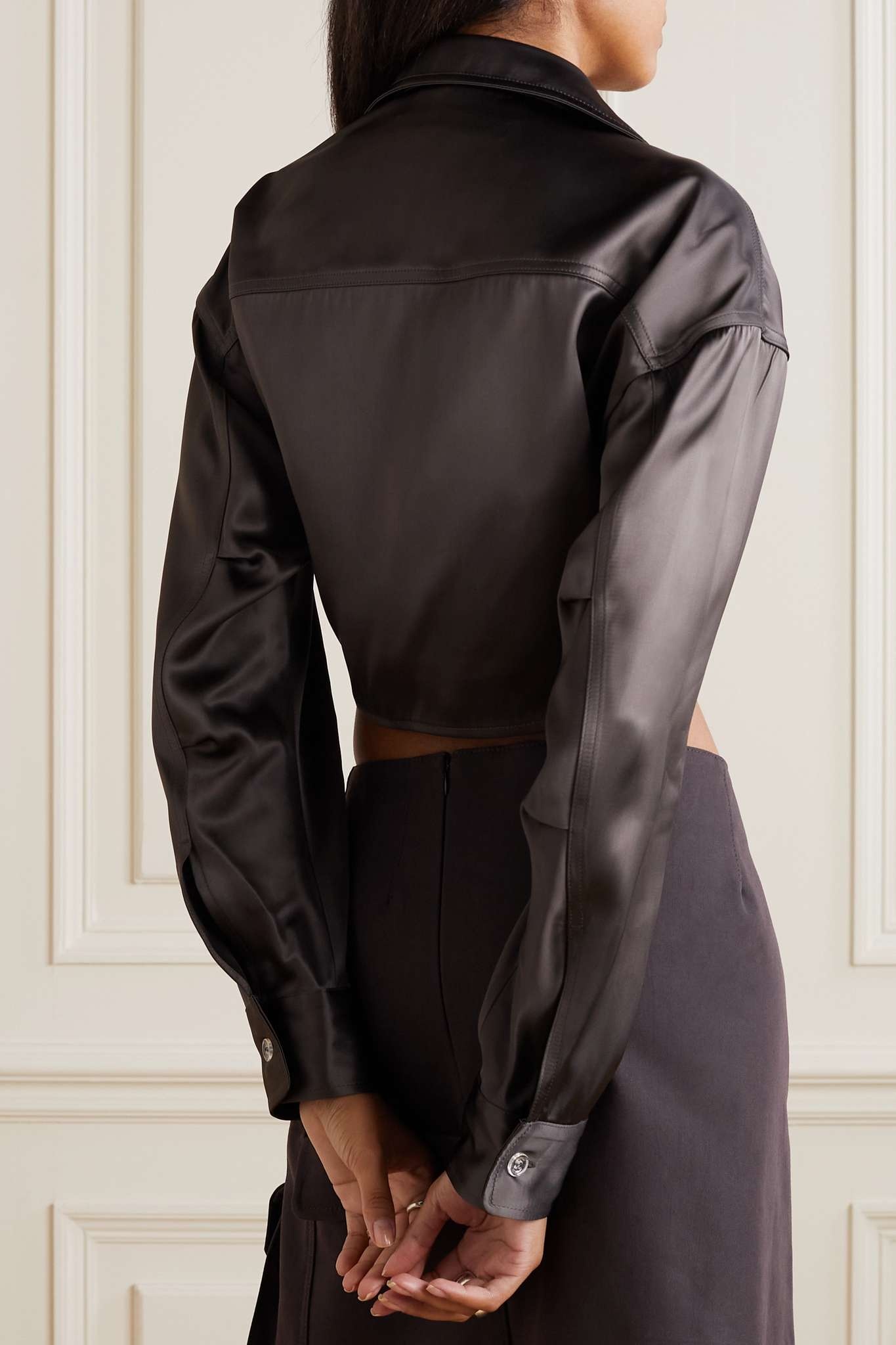 Cropped twist-front satin top - 3