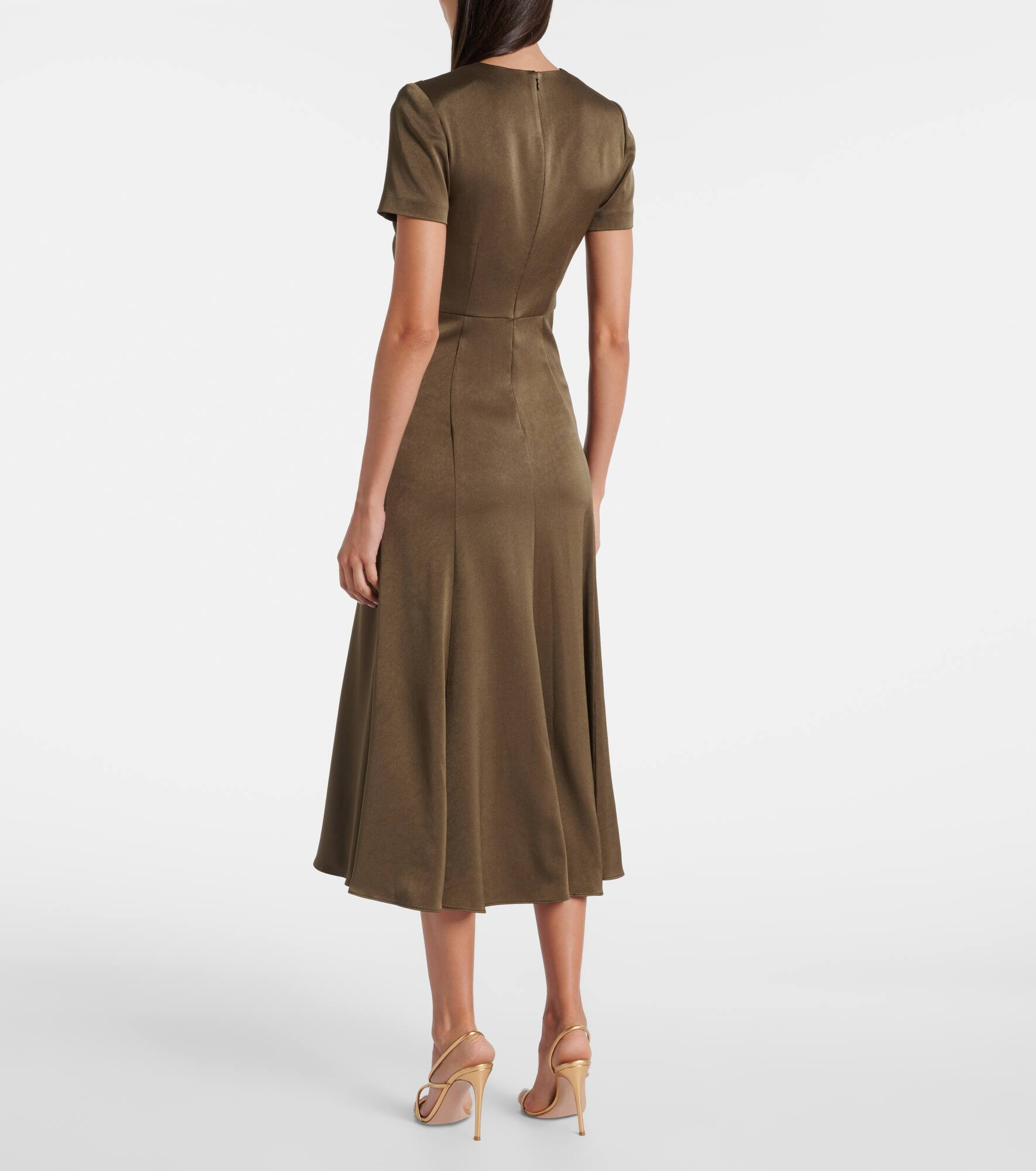 Gathered crêpe satin midi dress - 3