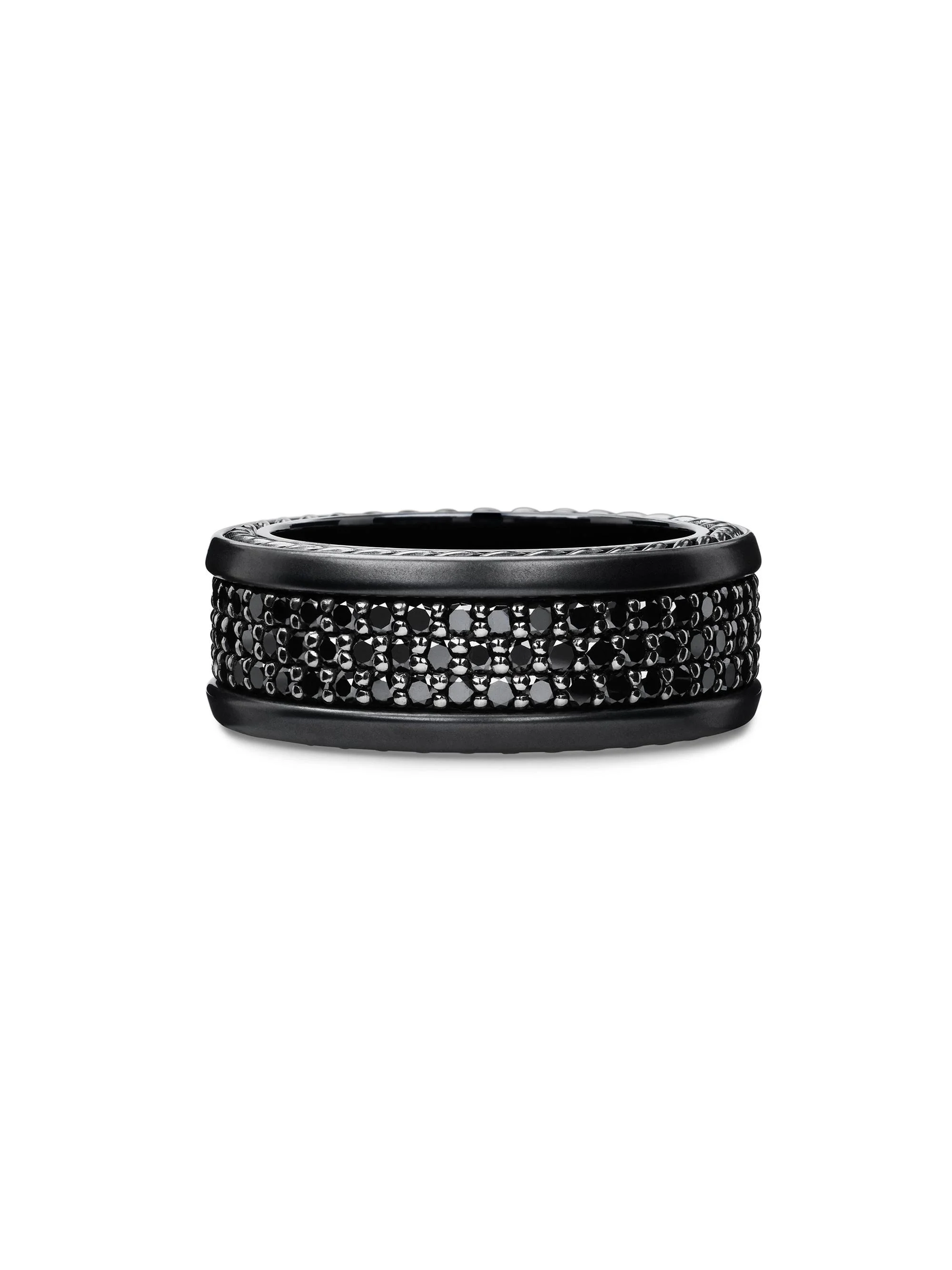 Men's Streamline Pavé Three Row Band Ring in Black Titanium - Black Diamond - 1
