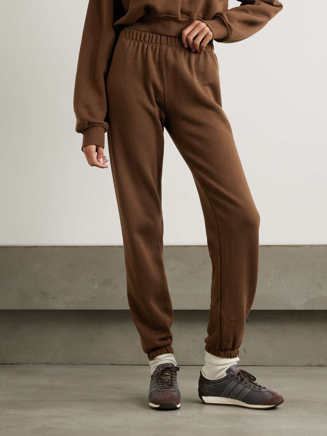 Cotton and modal-blend jersey tapered track pants Chocolate - 3