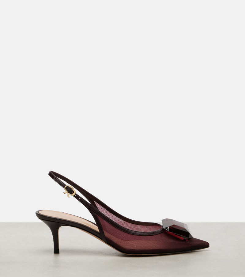 55 leather-trimmed mesh slingback pumps 4