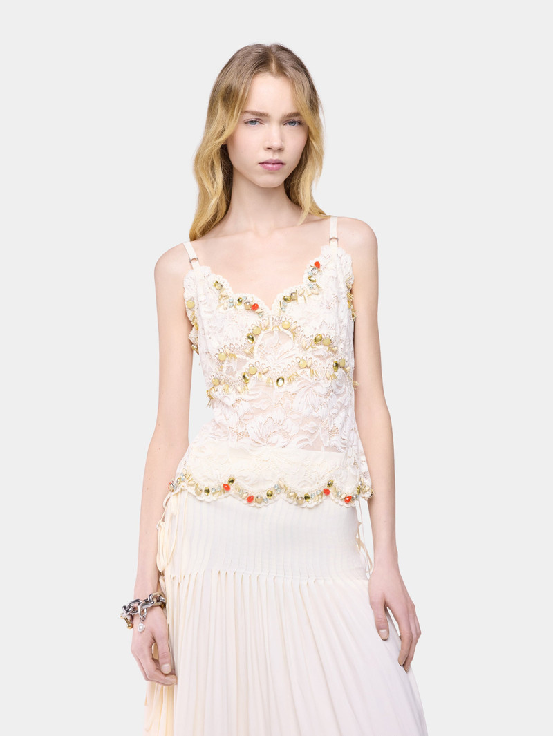 SLEEVELESS TOP IN OFF WHITE HAND EMBROIDERED LACE 1