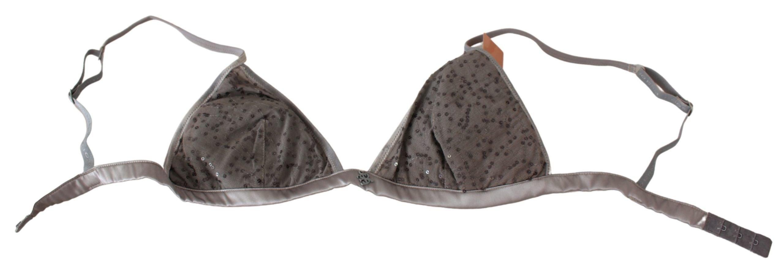 Ermanno Scervino - Ermanno Scervino Gray Nylon Sequined Triangolo Bra Underwear - 3