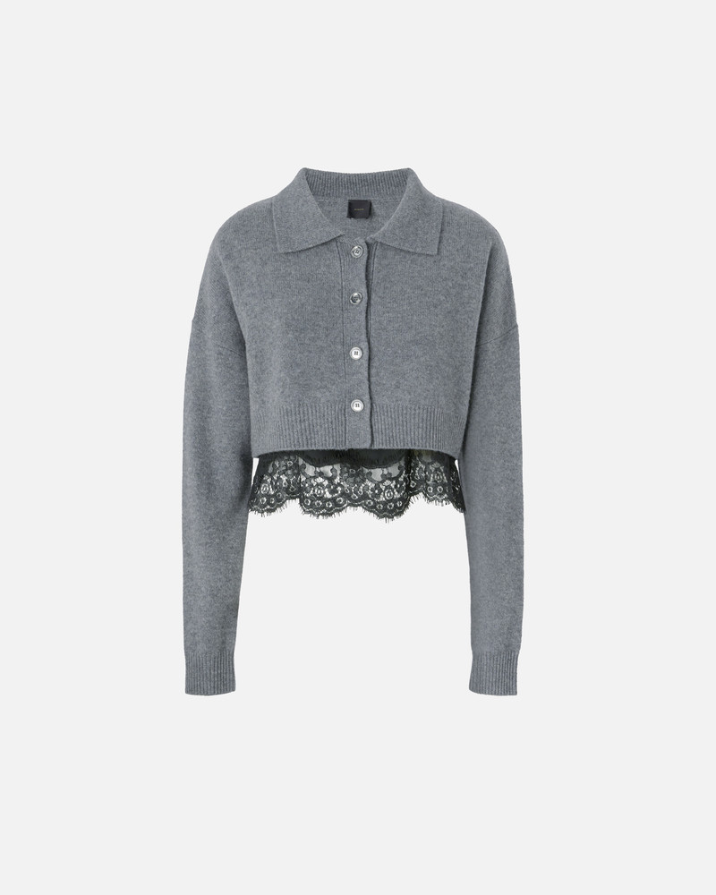 CASHMERE-BLEND CARDIGAN WITH SATIN AND LACE TOP - 1