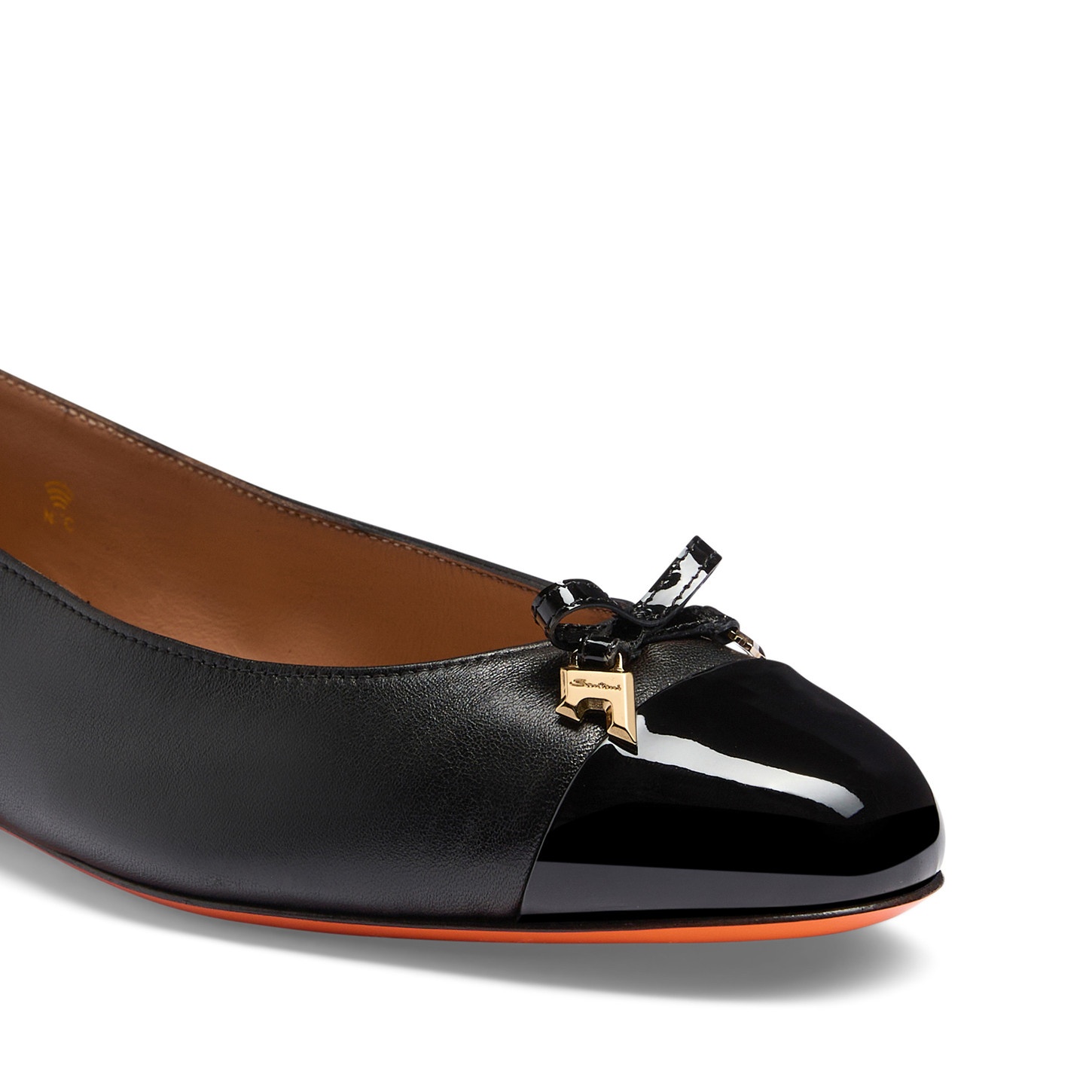 Women's black leather and patent leather ballet flat - 6