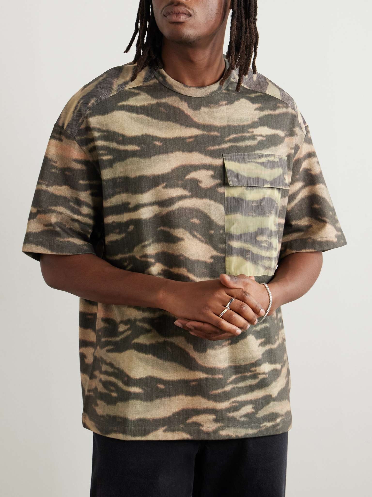 Printed Shell-Trimmed Cotton-Jersey T-Shirt - 3